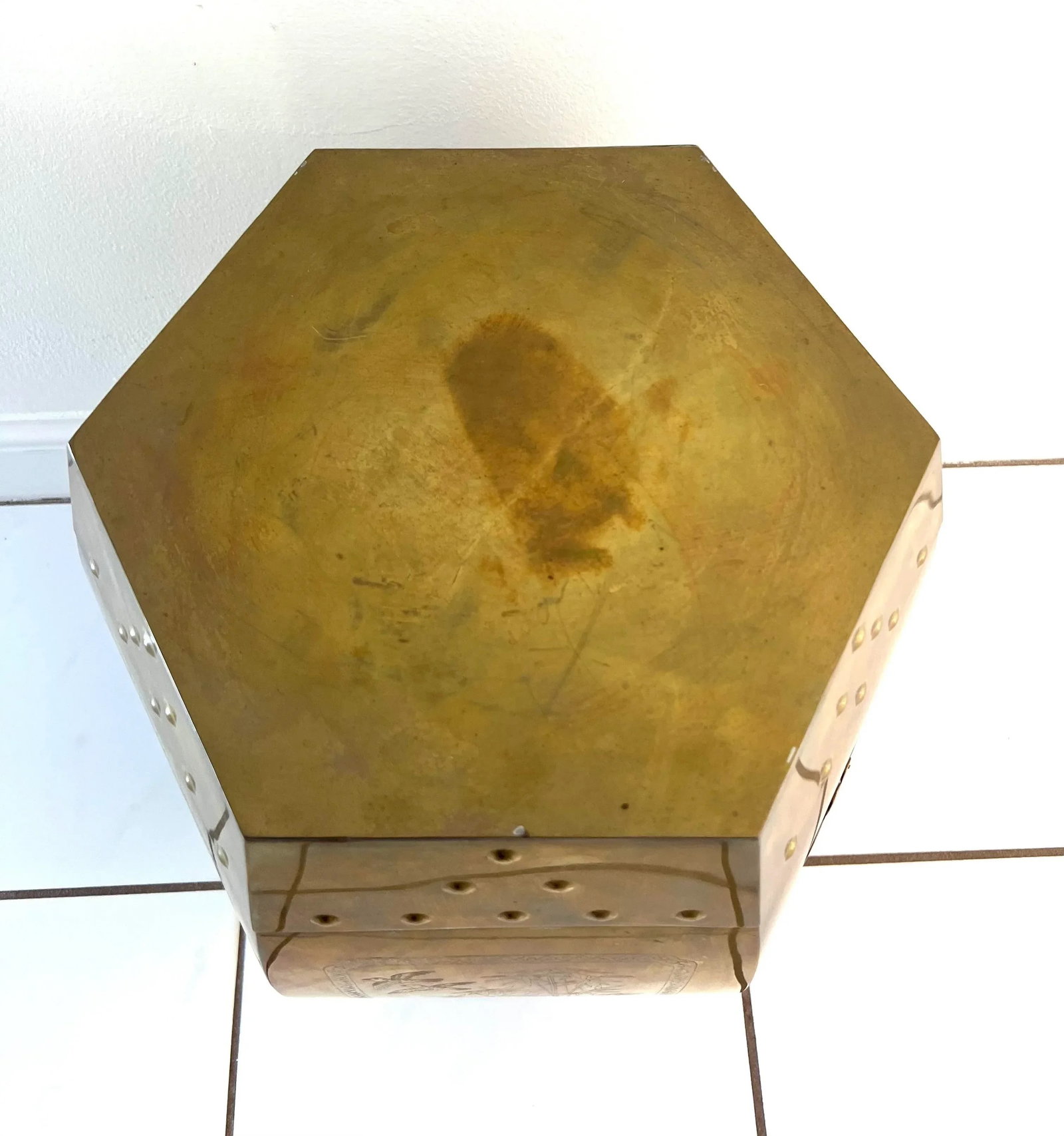 Mid Century Asian Brass Garden Stool Table - 5