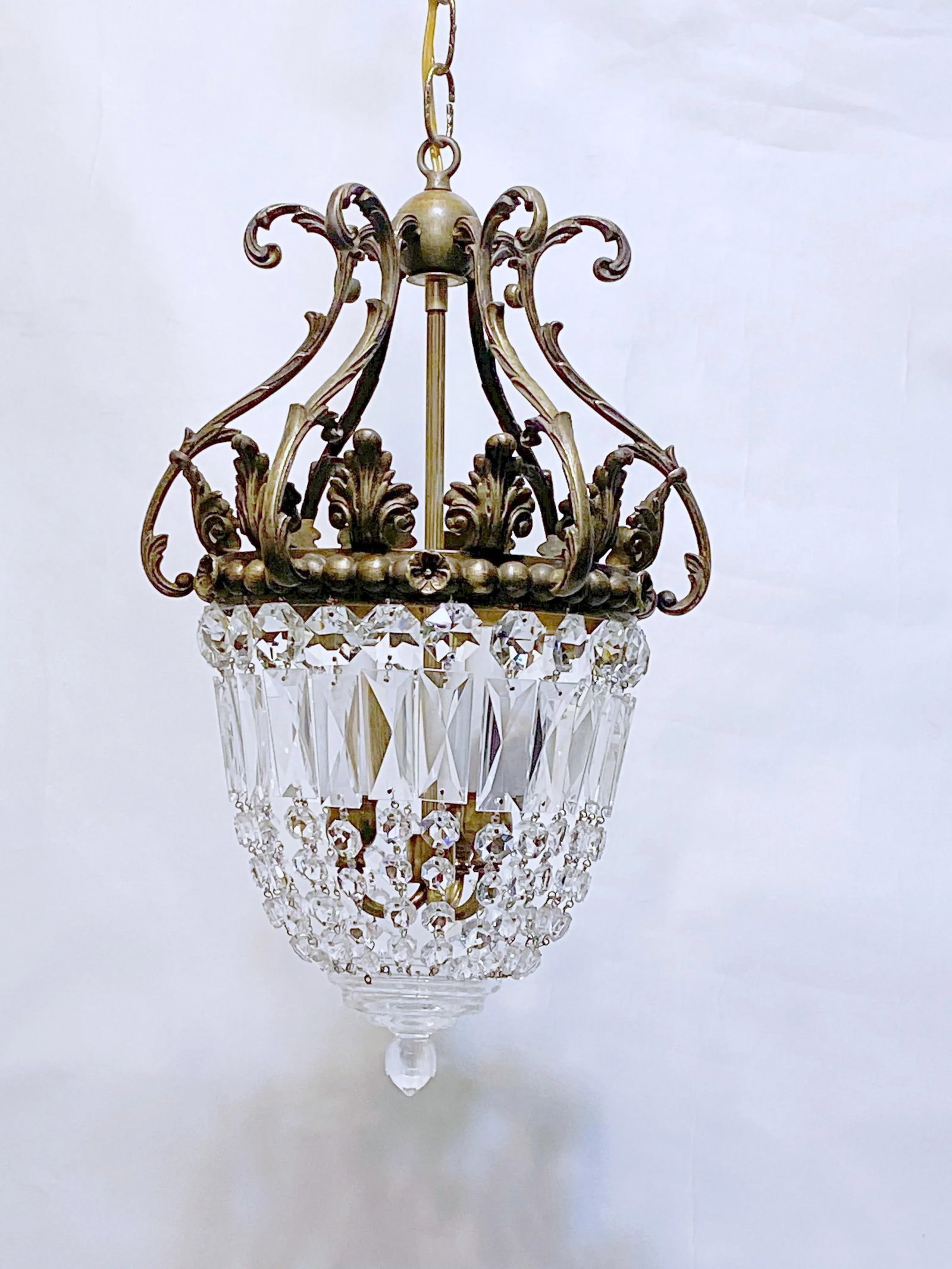 1930s Revival Italian Bronze Basket Chandelier - 2