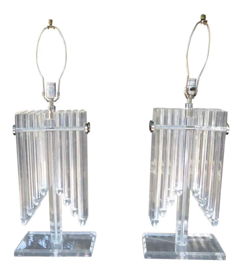 1970s Vintage Stacked Angel Wing Lucite Lamps - A Pair (1 of 10)