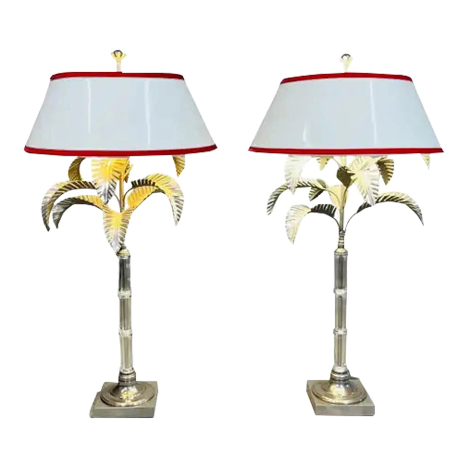 Pair of Elegant Hollywood Regency Glass Bamboo & Palm Lamps by Chapman (1 of 7)