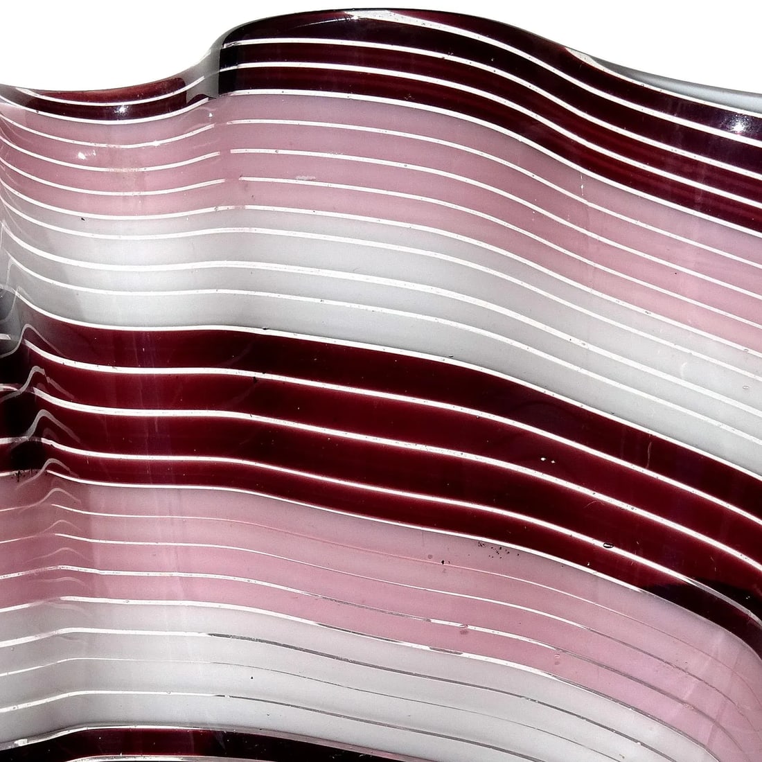 Vintage Murano Dark Purple Pink White Swirling Ribbons Italian Art Glass Decorative Fazzoletto Flowe - 6