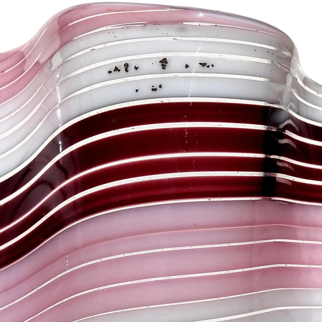 Vintage Murano Dark Purple Pink White Swirling Ribbons Italian Art Glass Decorative Fazzoletto Flowe - 7