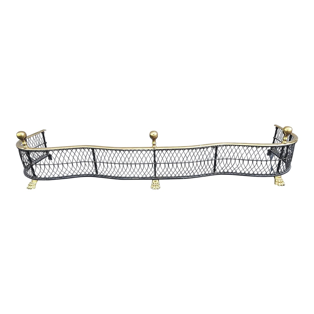 1980s Virginia Metalcrafters Polished Brass and Iron Fireplace Fender (1 of 5)