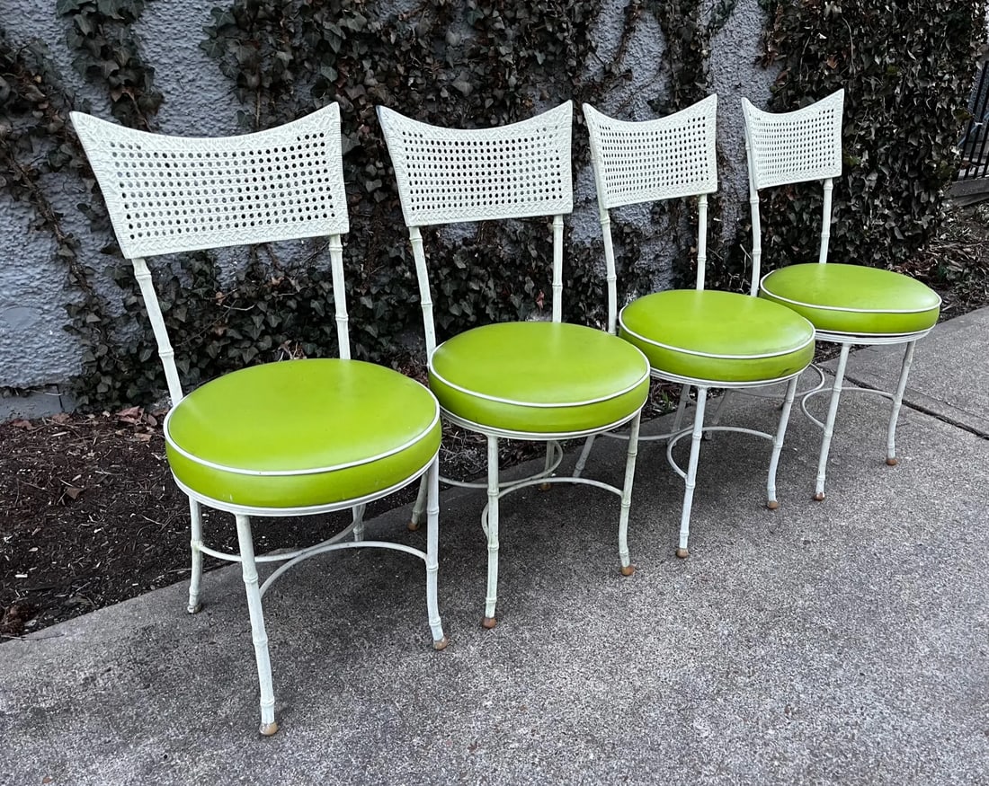 1960s Aluminum Faux Cane and Bamboo Patio Chairs in the Style of Phyllis Morris - Set of 4 - 2