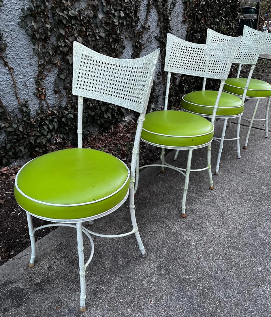 1960s Aluminum Faux Cane and Bamboo Patio Chairs in the Style of Phyllis Morris - Set of 4 - 3