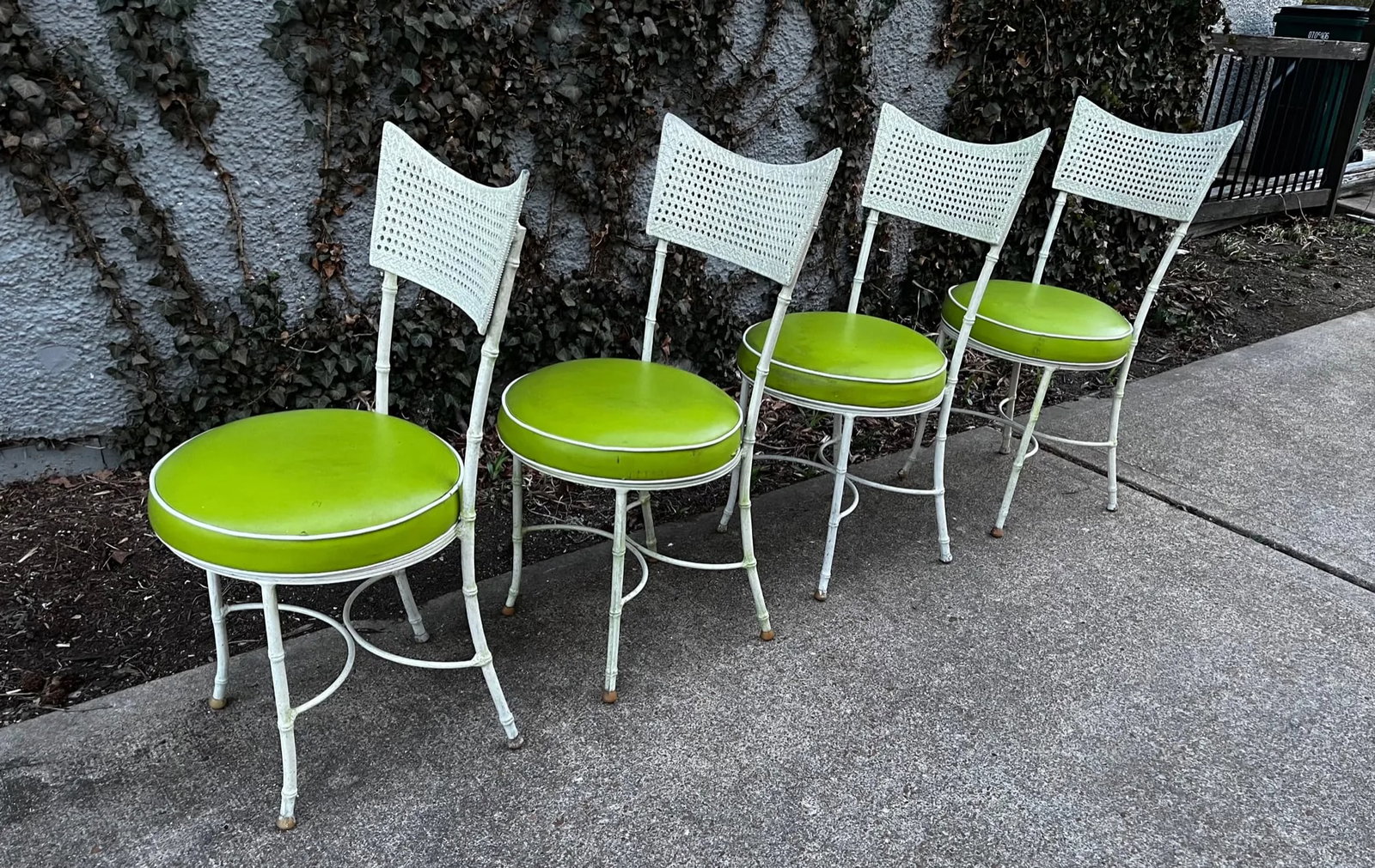 1960s Aluminum Faux Cane and Bamboo Patio Chairs in the Style of Phyllis Morris - Set of 4 - 5