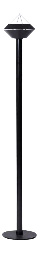 Postmodern Design Black Floor Lamp With White Pyramid Top: Postmodern design black floor lamp with white pyramid top circa 1980s Lamp measures 70" high, base is 12" in diameter, top is 10" in diameter In very good condition Condition: Alterations: Original Co