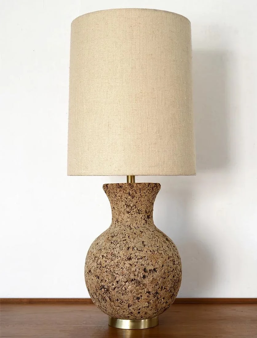 Mid Century Modern Sculpted Cork Table Lamp - 11
