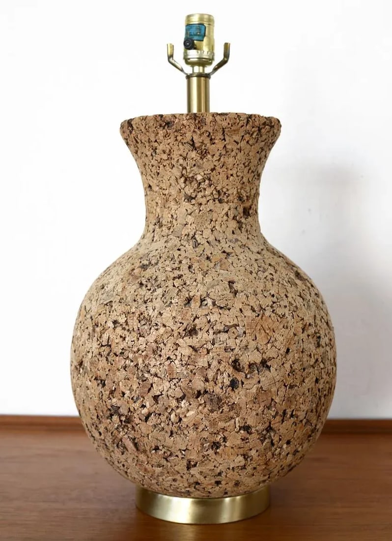 Mid Century Modern Sculpted Cork Table Lamp - 2