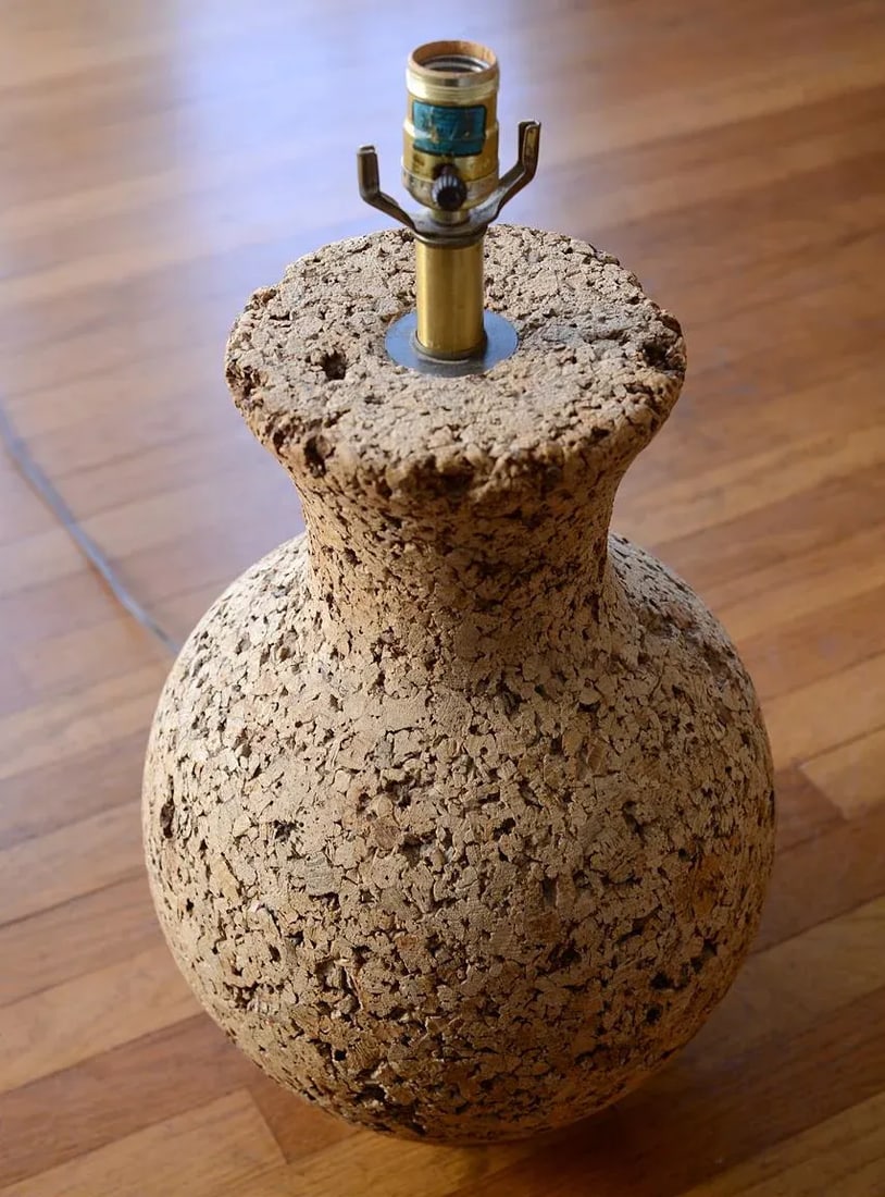 Mid Century Modern Sculpted Cork Table Lamp - 8