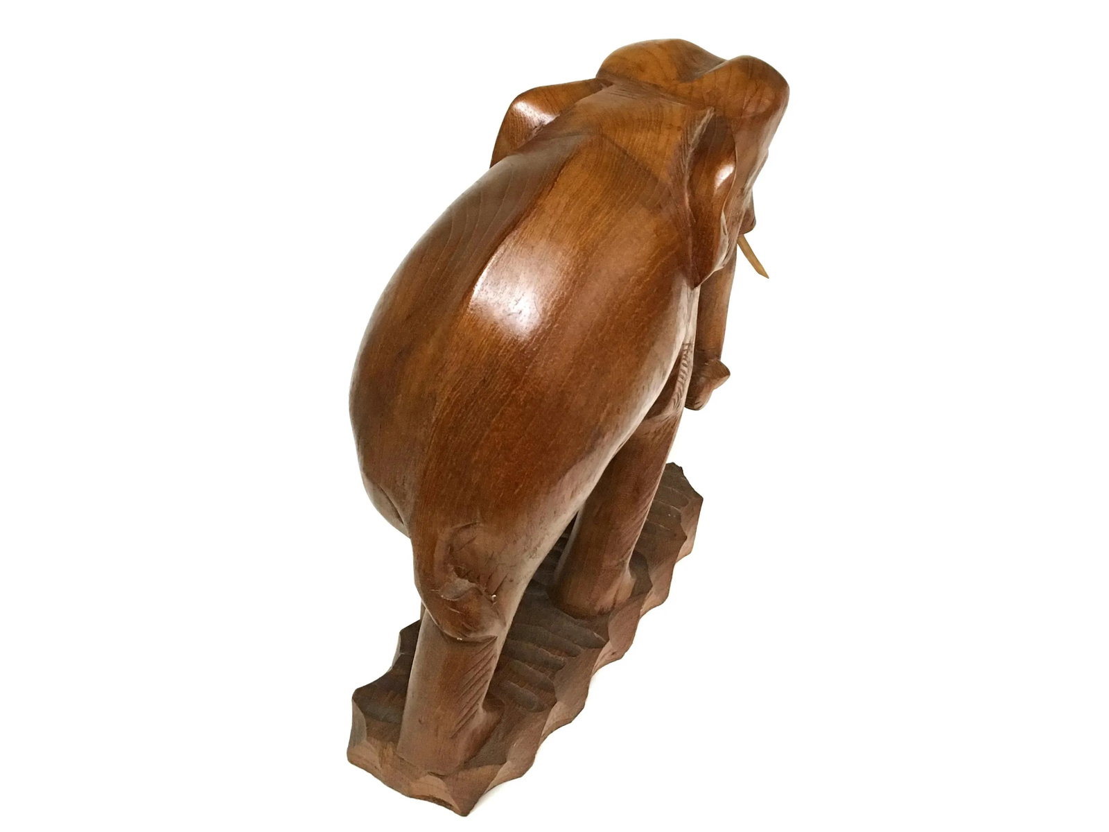 Solid Teak Wood Hand Carved Trunk Up Elephant Statue - a Pair - 10