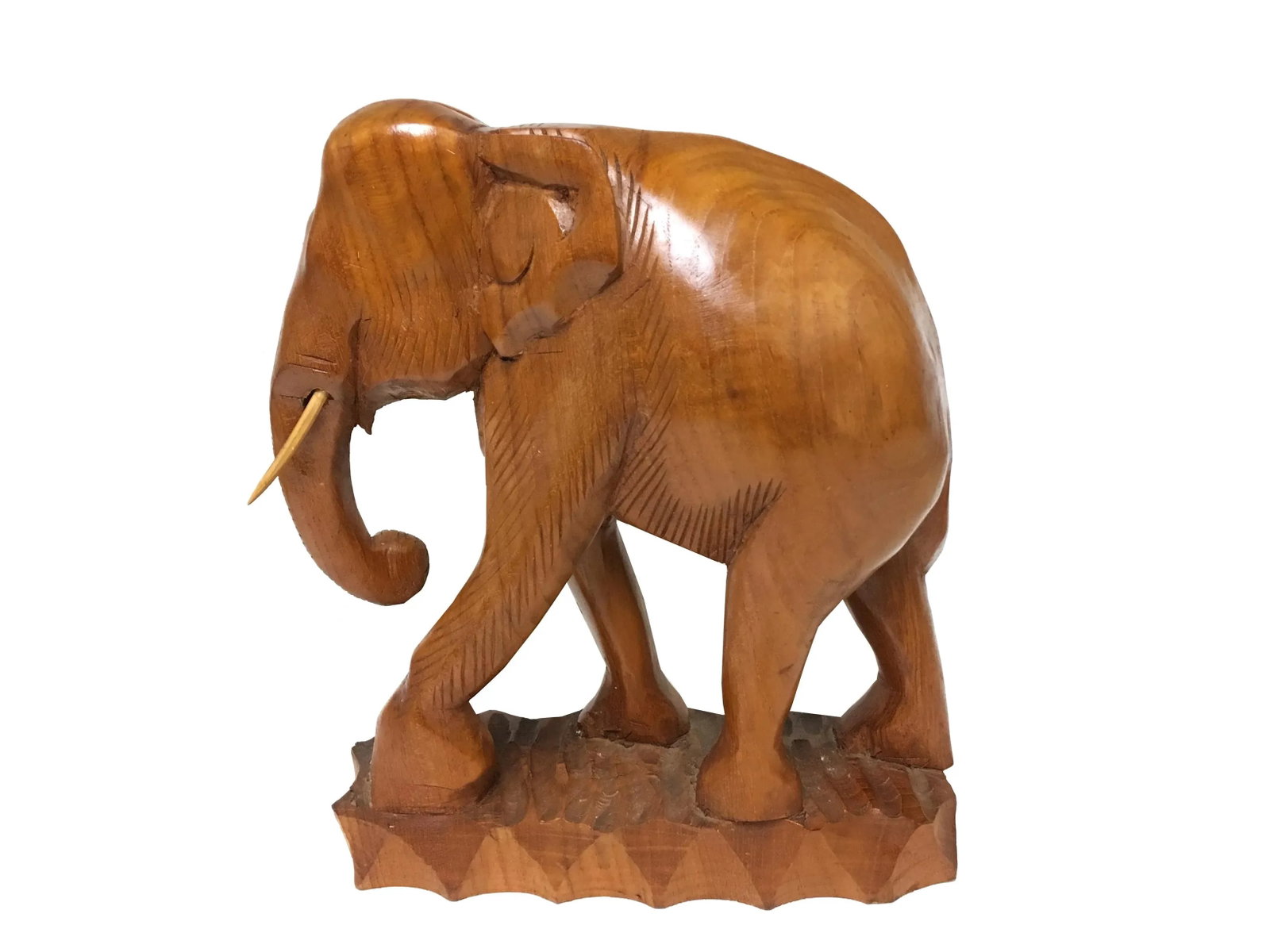 Solid Teak Wood Hand Carved Trunk Up Elephant Statue - a Pair - 9
