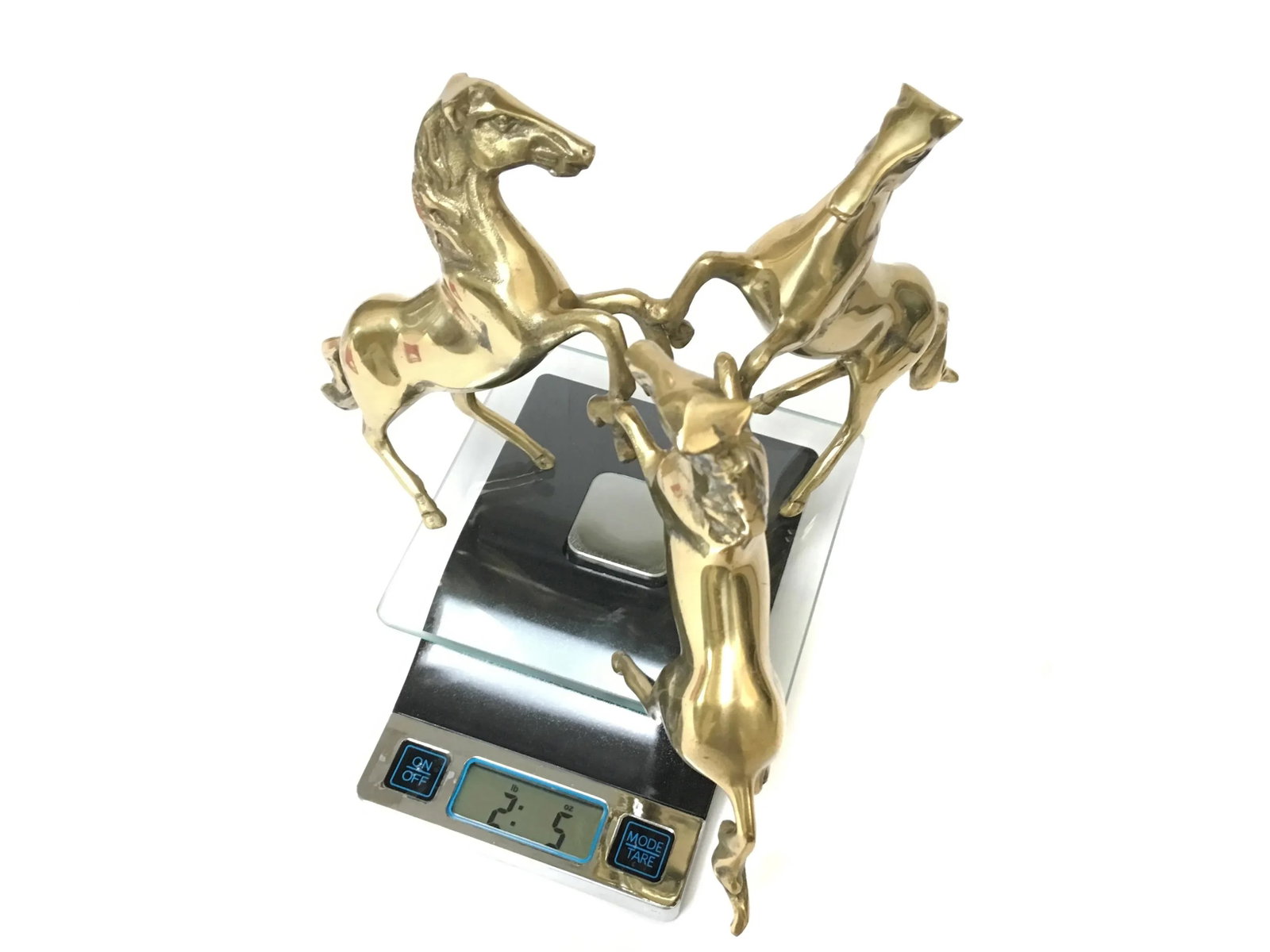 Three Brass Horses Holding Crystal Diamond Candle Holder - 11
