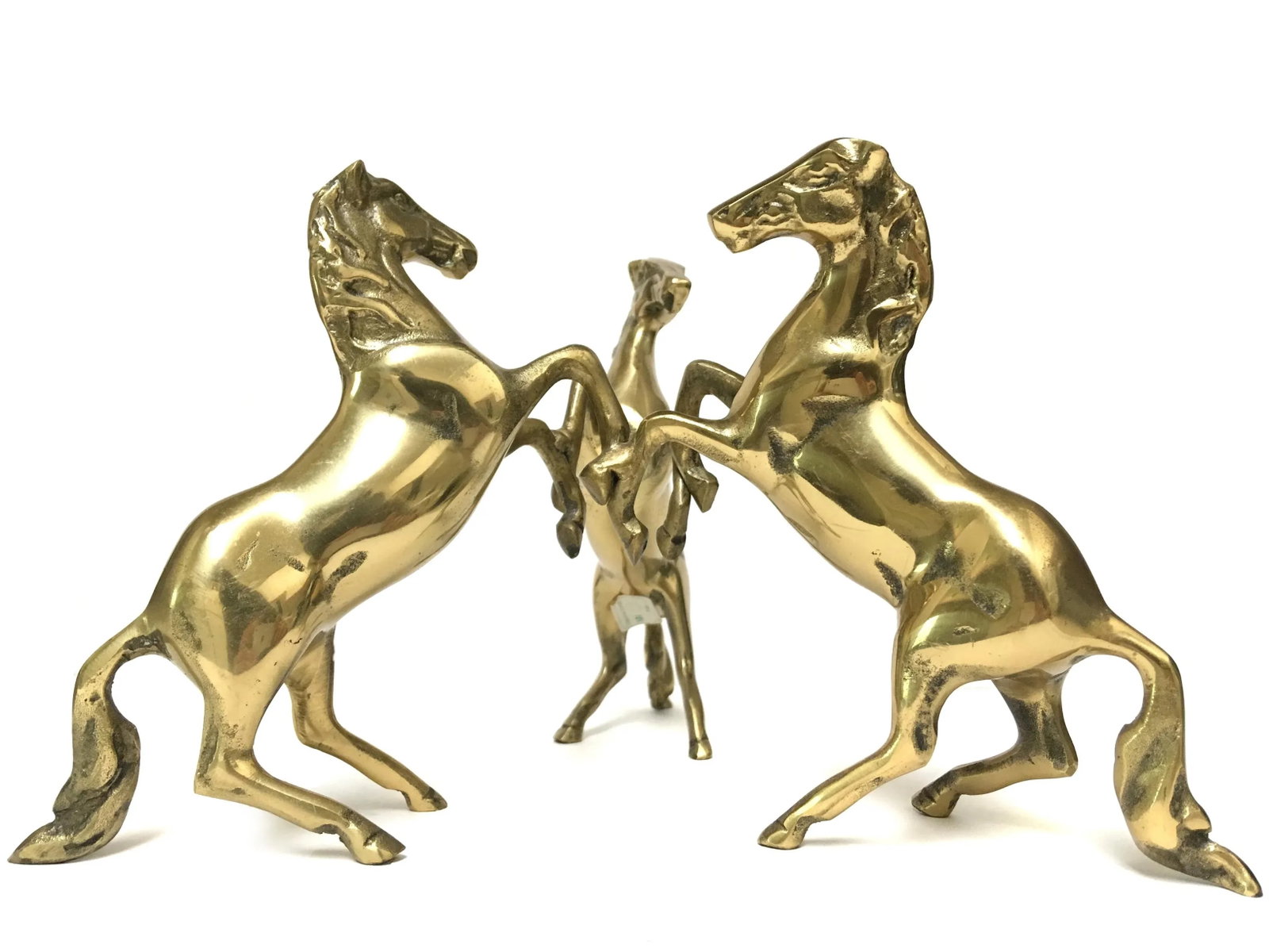 Three Brass Horses Holding Crystal Diamond Candle Holder - 6