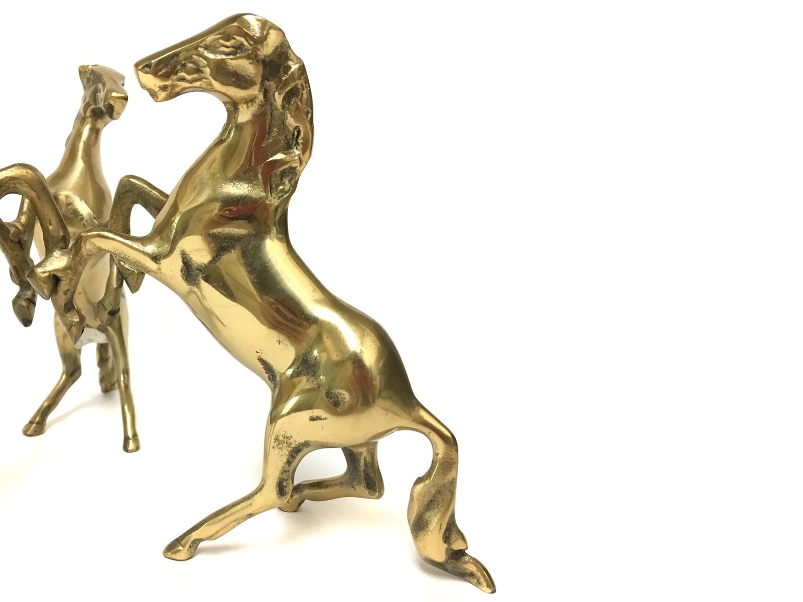 Three Brass Horses Holding Crystal Diamond Candle Holder - 7