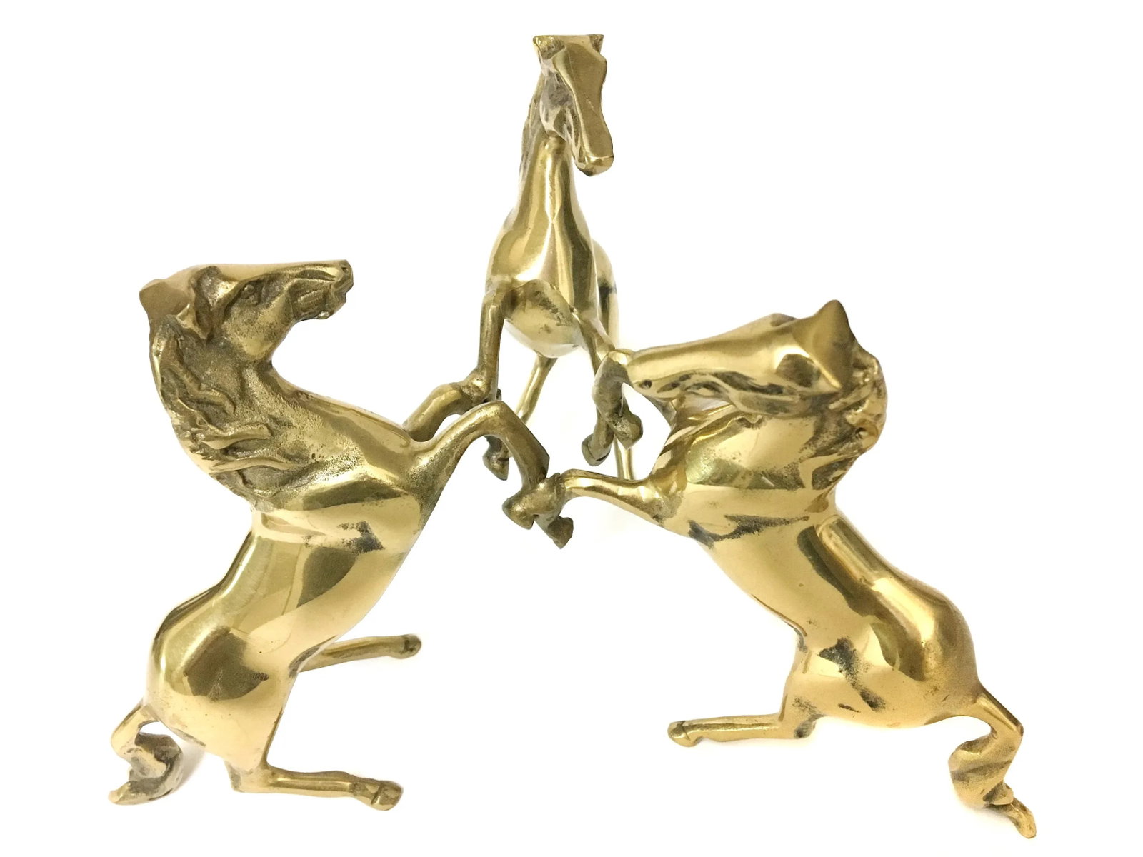 Three Brass Horses Holding Crystal Diamond Candle Holder - 8
