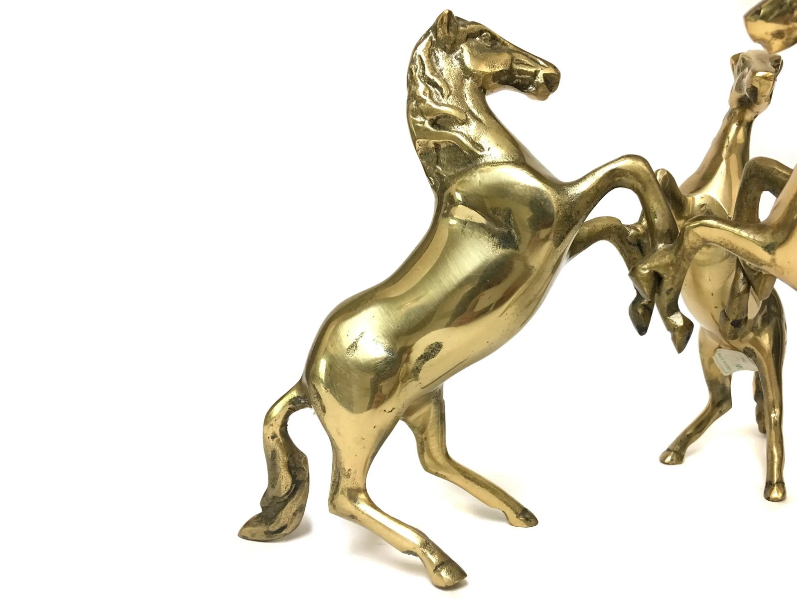 Three Brass Horses Holding Crystal Diamond Candle Holder - 9