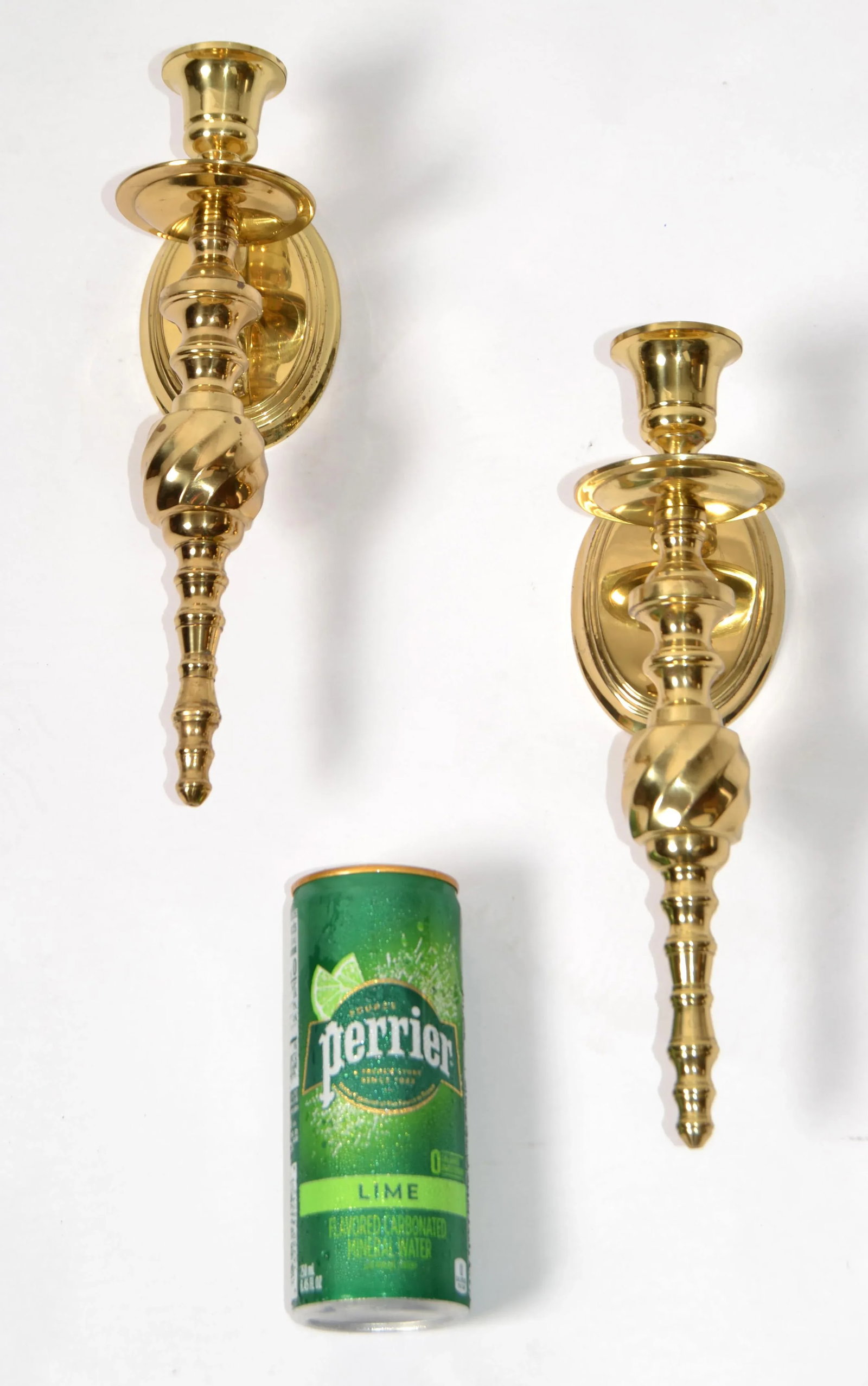 1980s Neoclassical Style Turned Solid Brass Candle Holder Wall Sconces - Set of 2 - 2
