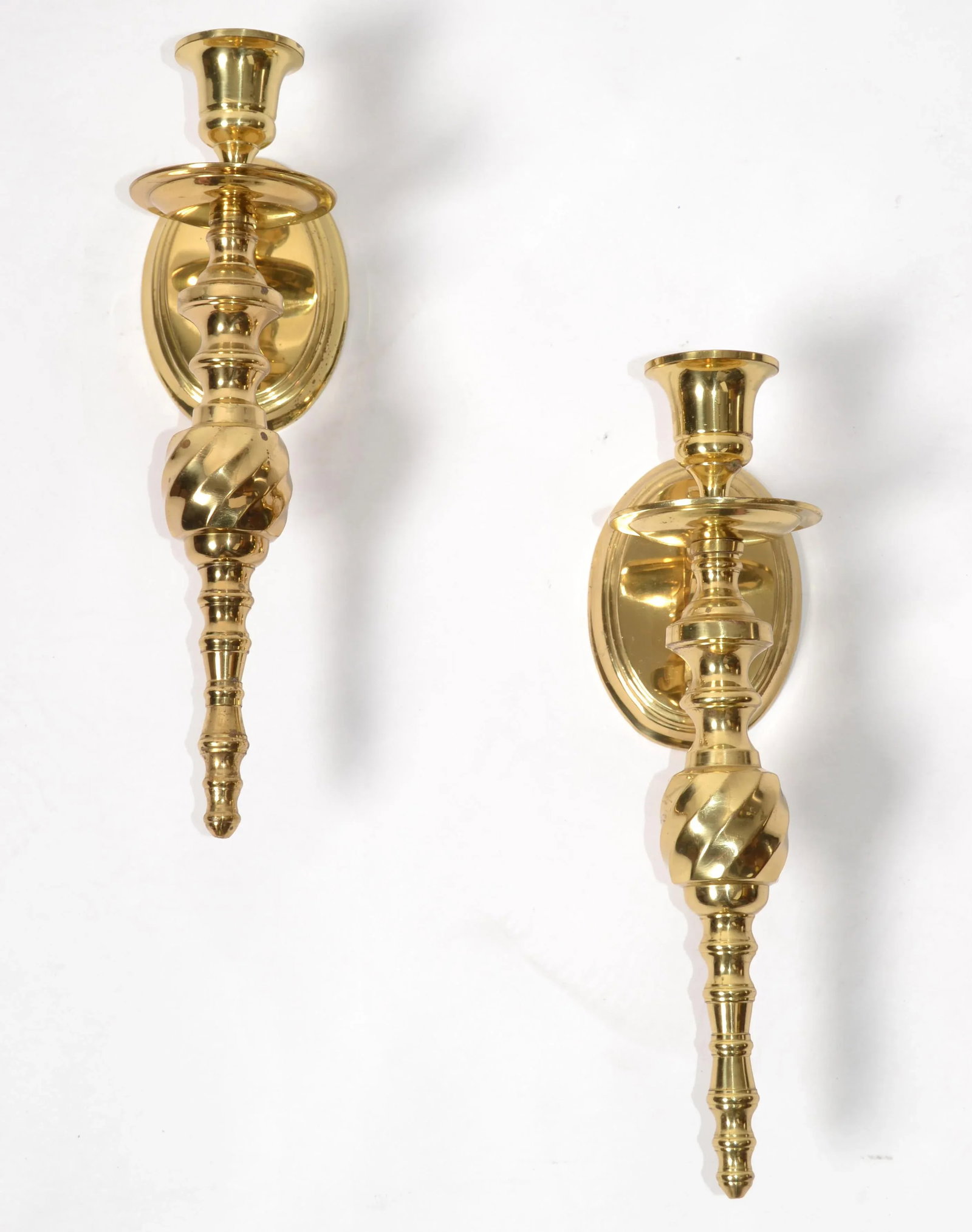 1980s Neoclassical Style Turned Solid Brass Candle Holder Wall Sconces - Set of 2 - 3