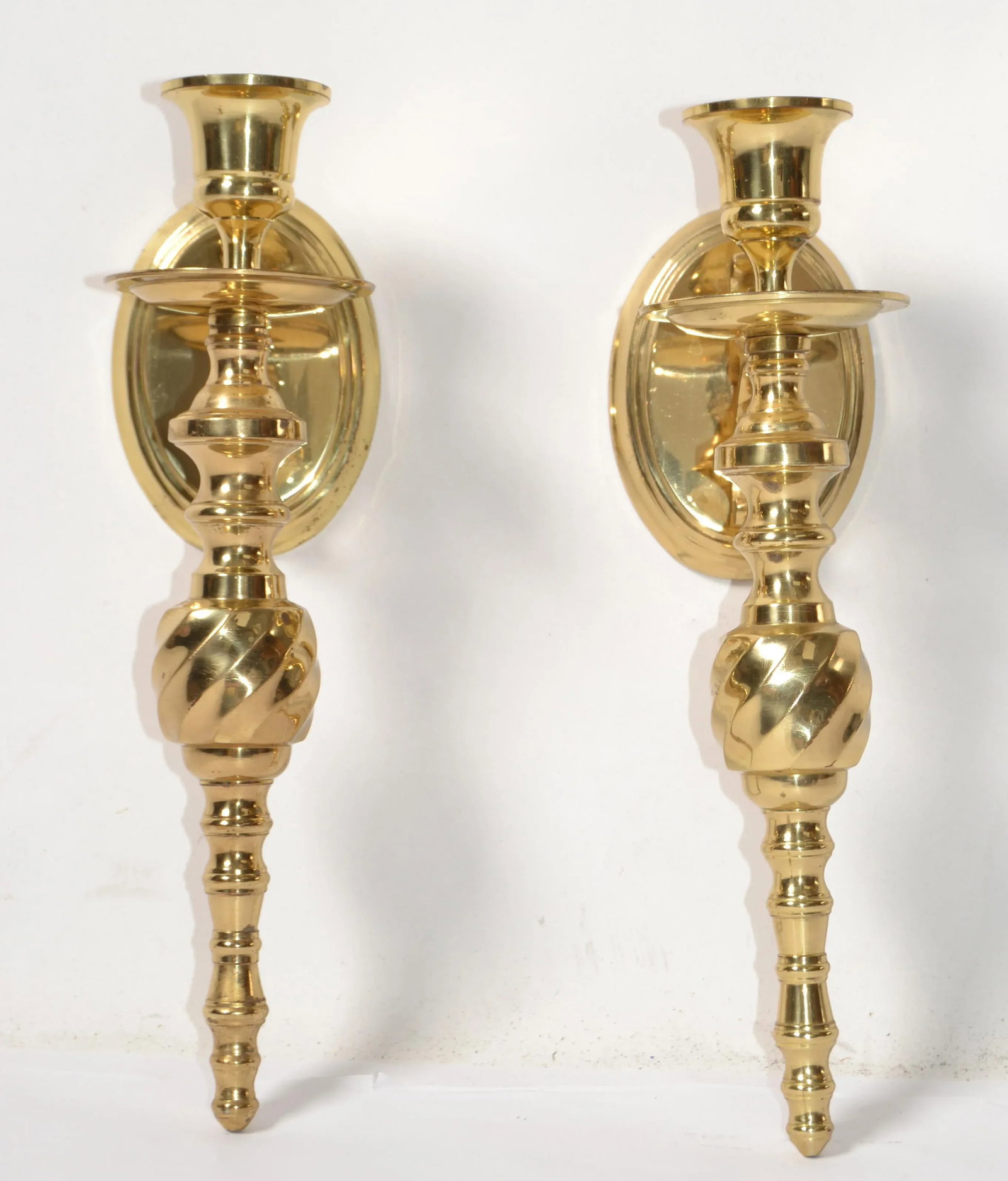 1980s Neoclassical Style Turned Solid Brass Candle Holder Wall Sconces - Set of 2 - 5