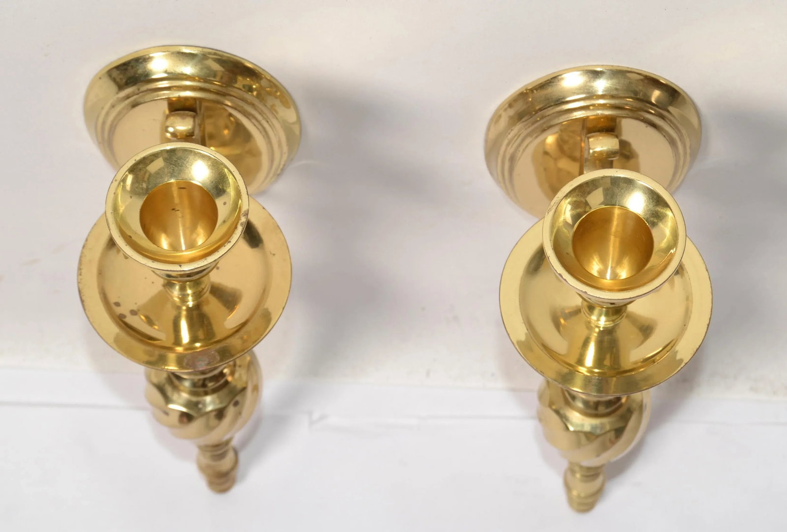 1980s Neoclassical Style Turned Solid Brass Candle Holder Wall Sconces - Set of 2 - 9