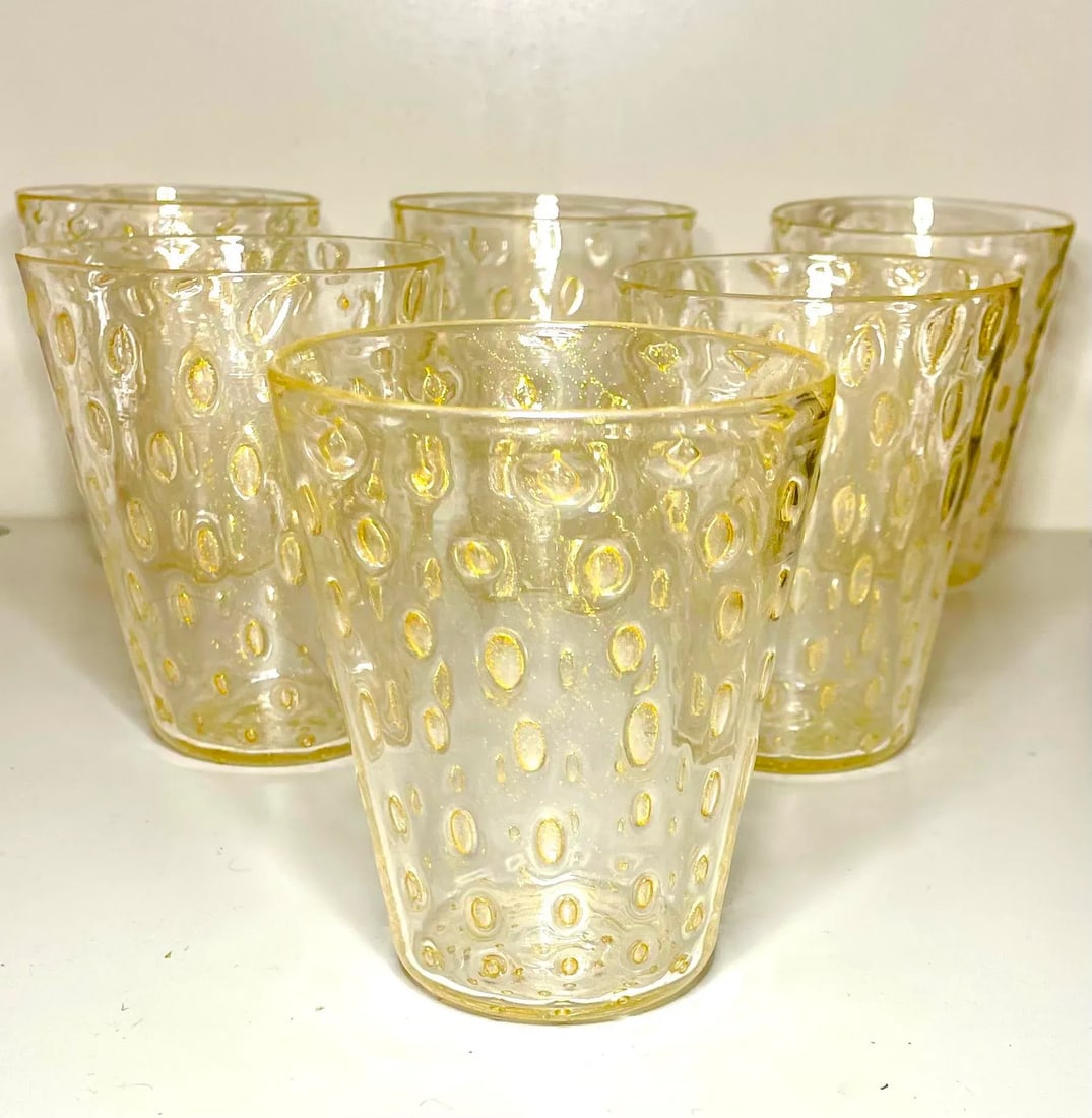 Striulli Verte D'Arte Murano Glasses Set Signed - Set of 6 - 3