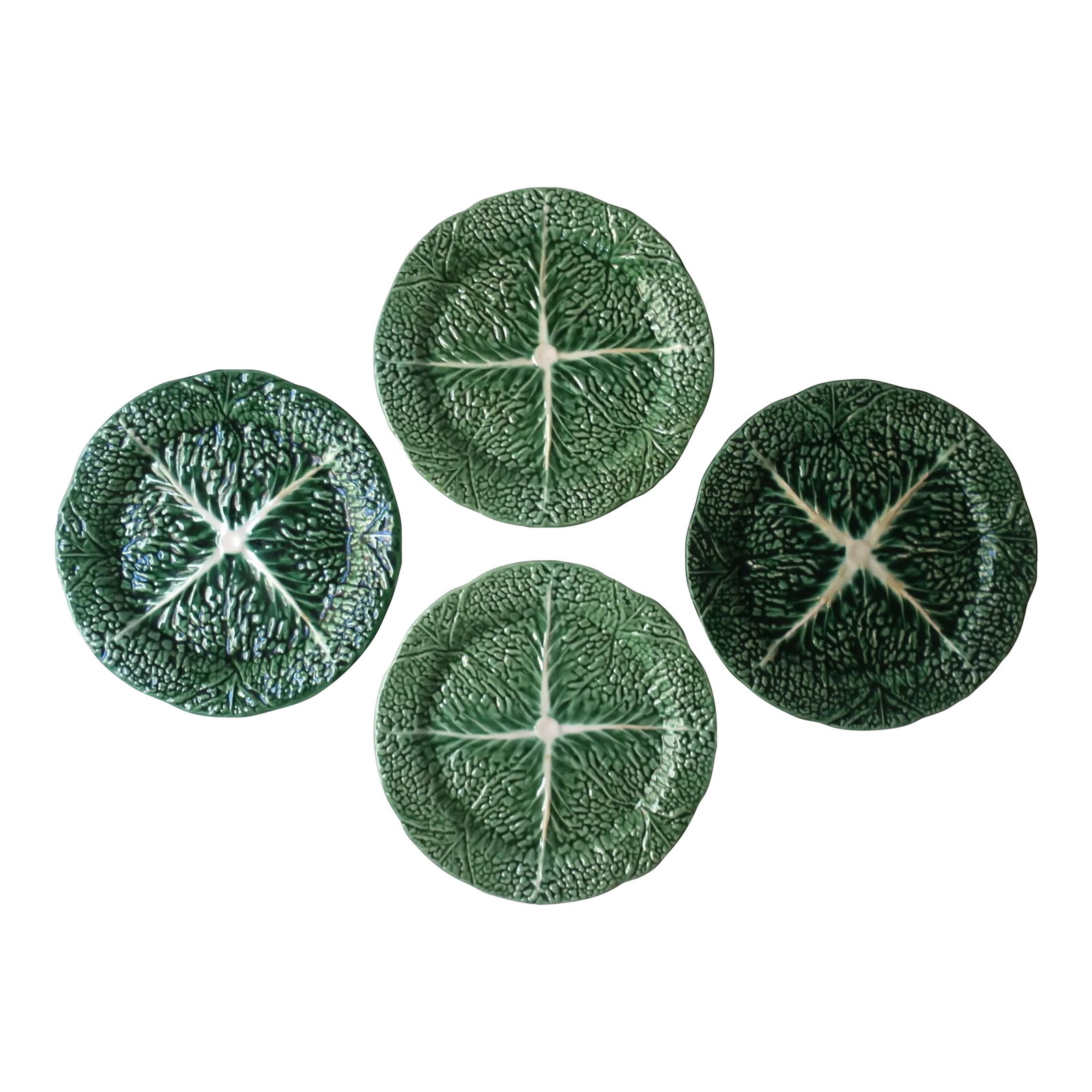 Lettuce Ware or Cabbage Leaf Plates Green and White, Set of 4 (1 of 12)
