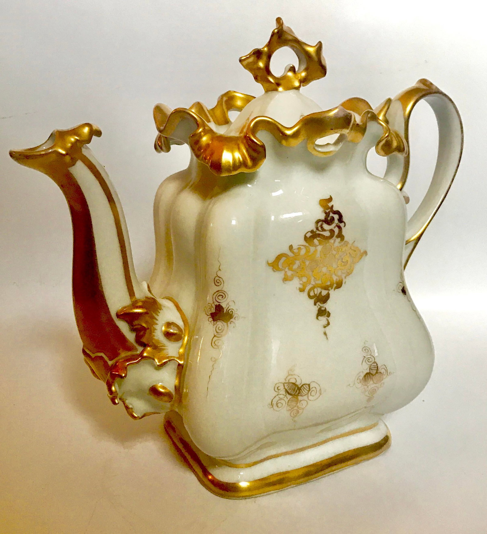Mid 19th Century Antique Meissen Style Rococo Gold Encrusted Coffee Pot by Tpm Carl Tielsch - 5