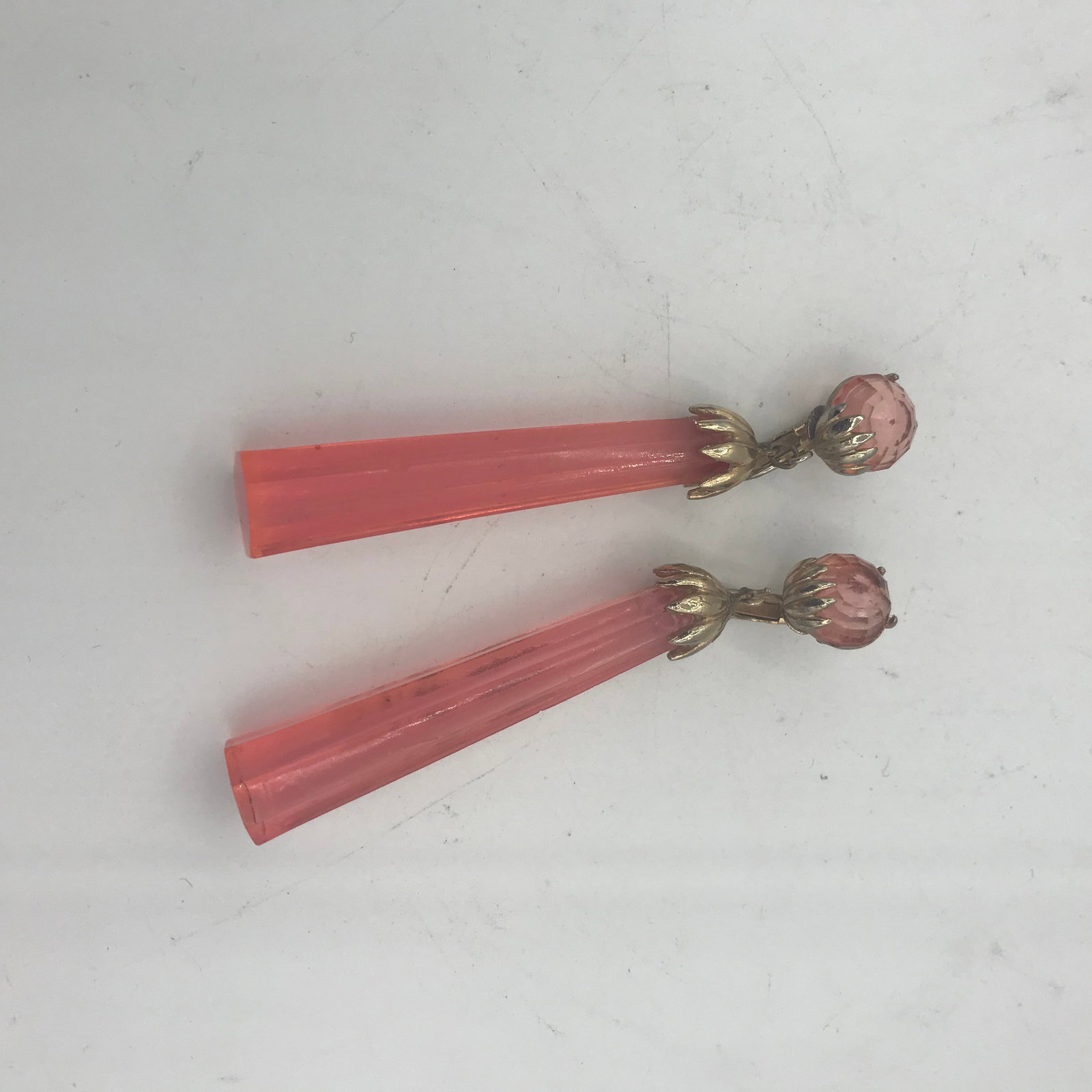 1940s Signed Marcel Boucher Pink and Gold Pendent Clip Earrings - 2 Pieces - 2