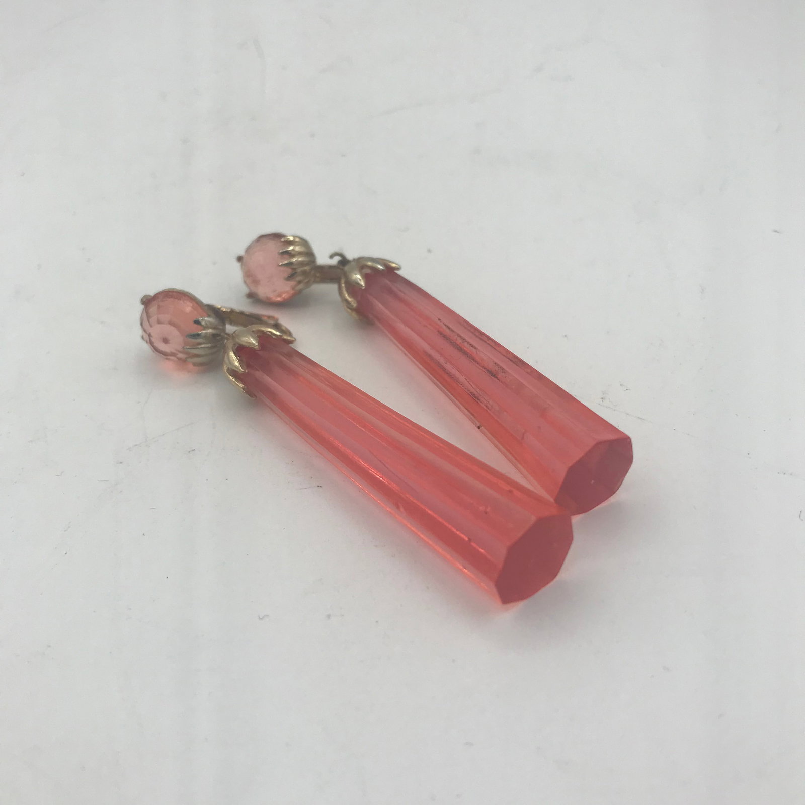 1940s Signed Marcel Boucher Pink and Gold Pendent Clip Earrings - 2 Pieces - 3