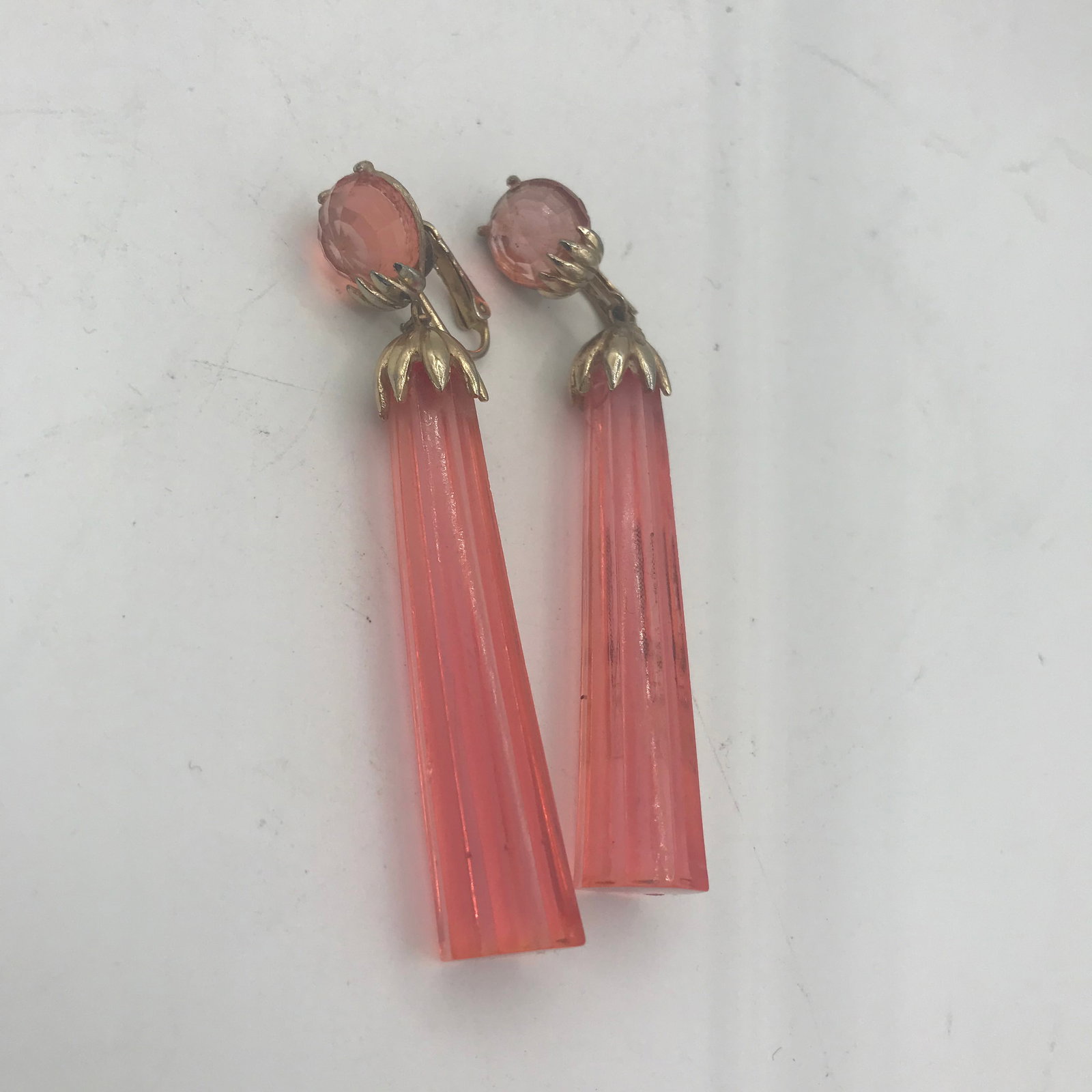 1940s Signed Marcel Boucher Pink and Gold Pendent Clip Earrings - 2 Pieces - 7