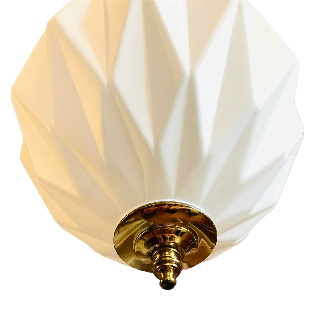 Vintage 3-Dimensional Diamond Pattern White Glass Ceiling Pendant Light - 4