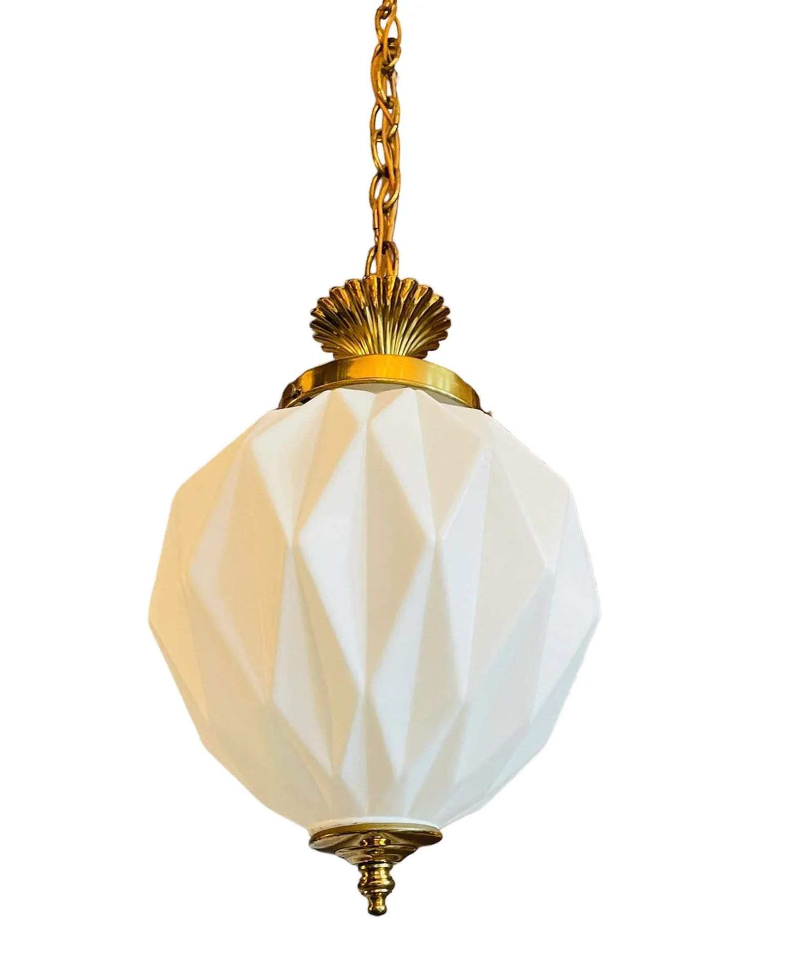Vintage 3-Dimensional Diamond Pattern White Glass Ceiling Pendant Light - 6