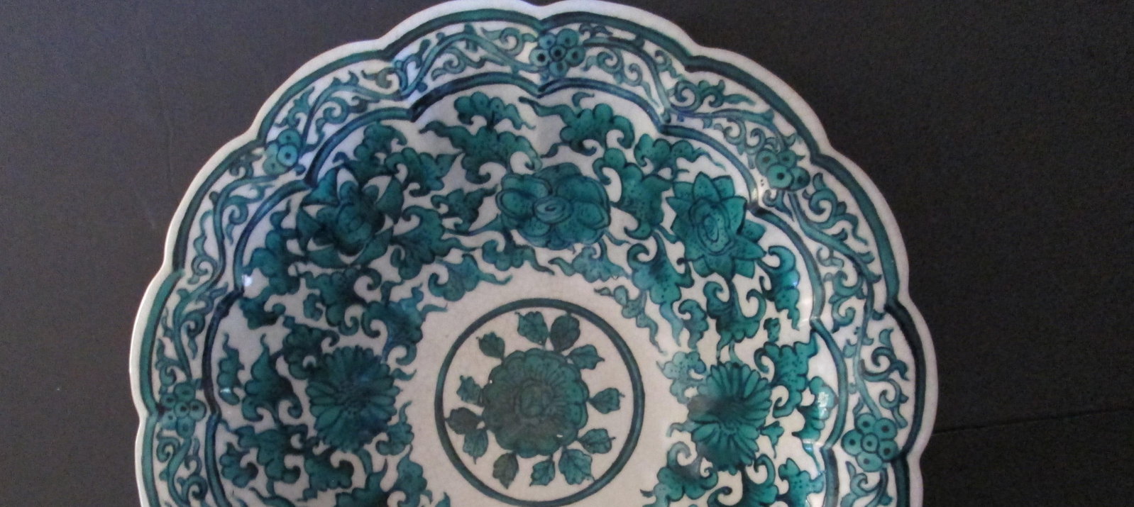Vintage Chinese-Persian Influence Green Porcelain & Pottery Fluted, Scalloped, Decorative Bowl - 6