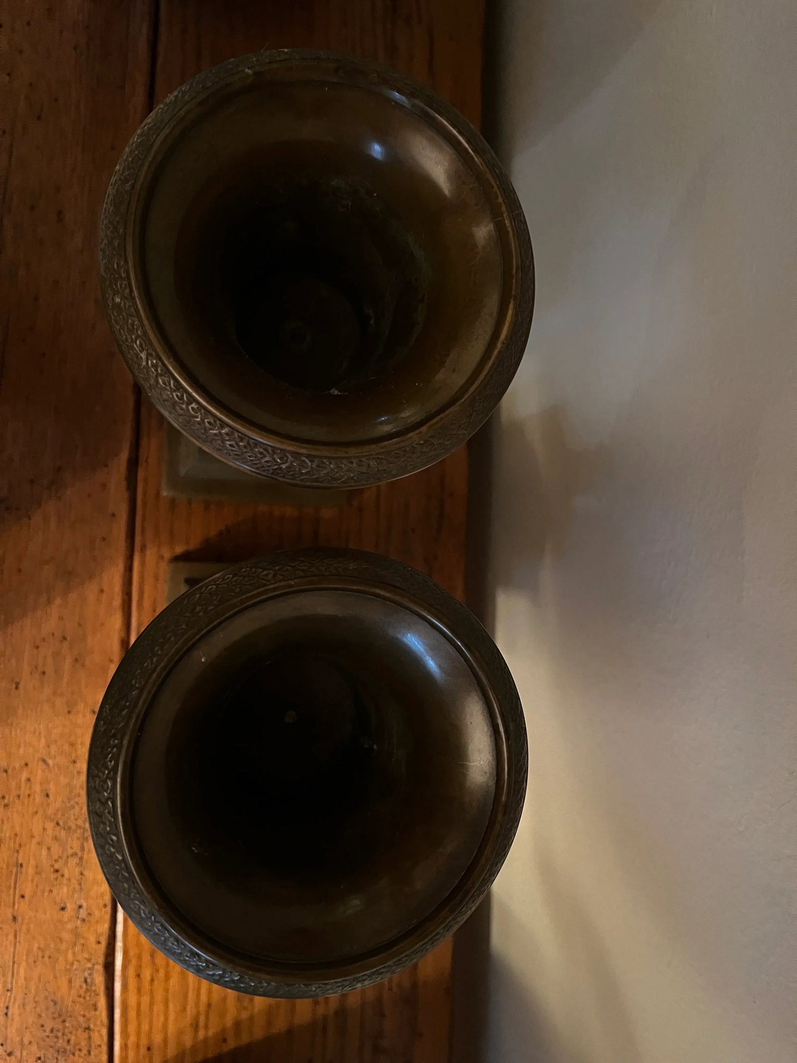 Solid Antique Brass Urns, Smaller Scale on Plinth Pedestals - 3