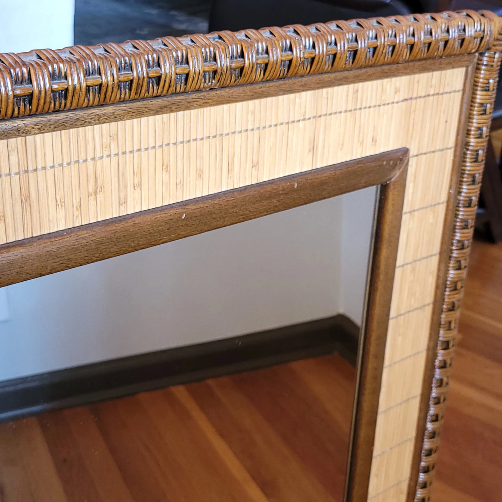 Mid-Century Bamboo Woven Frame Mirror - 11