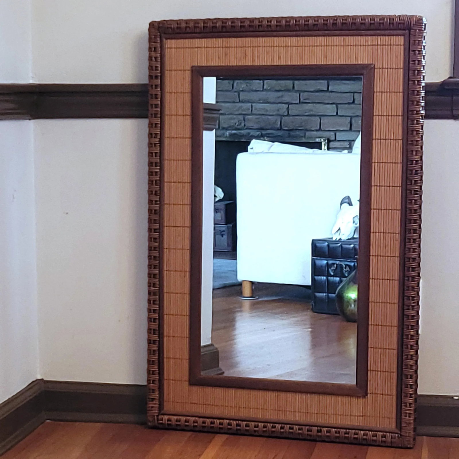 Mid-Century Bamboo Woven Frame Mirror - 2