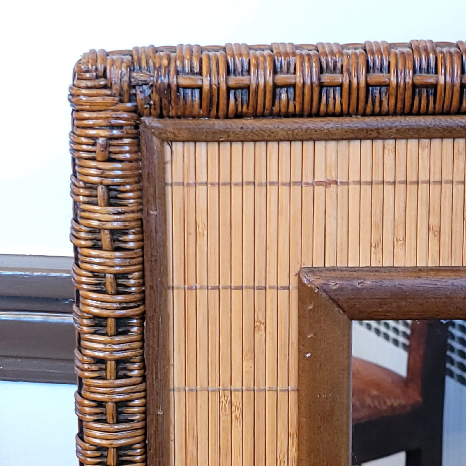 Mid-Century Bamboo Woven Frame Mirror - 4