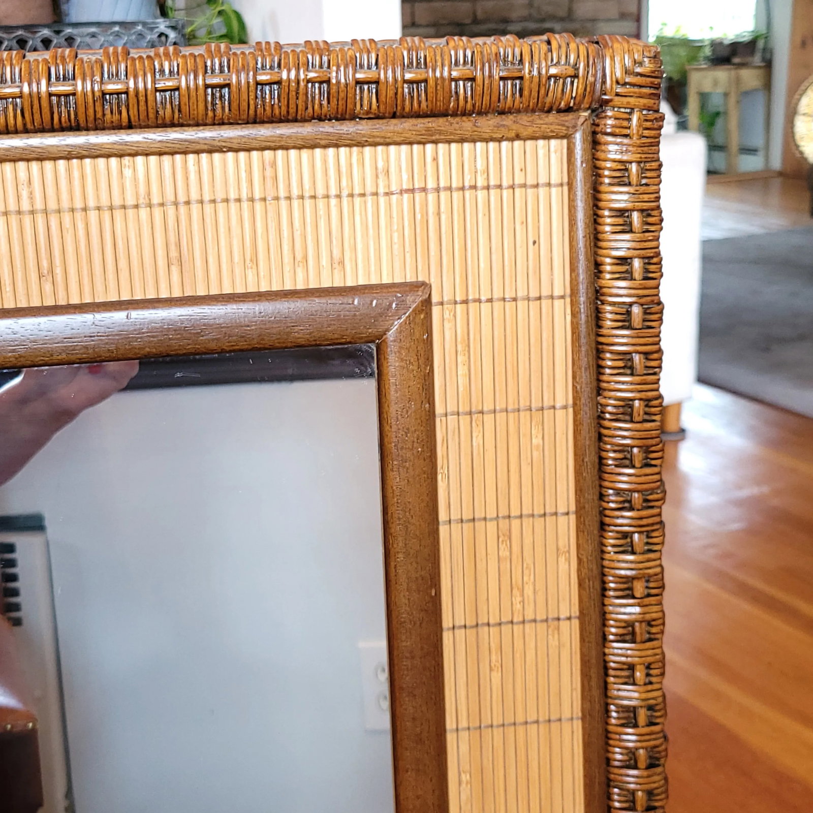 Mid-Century Bamboo Woven Frame Mirror - 7