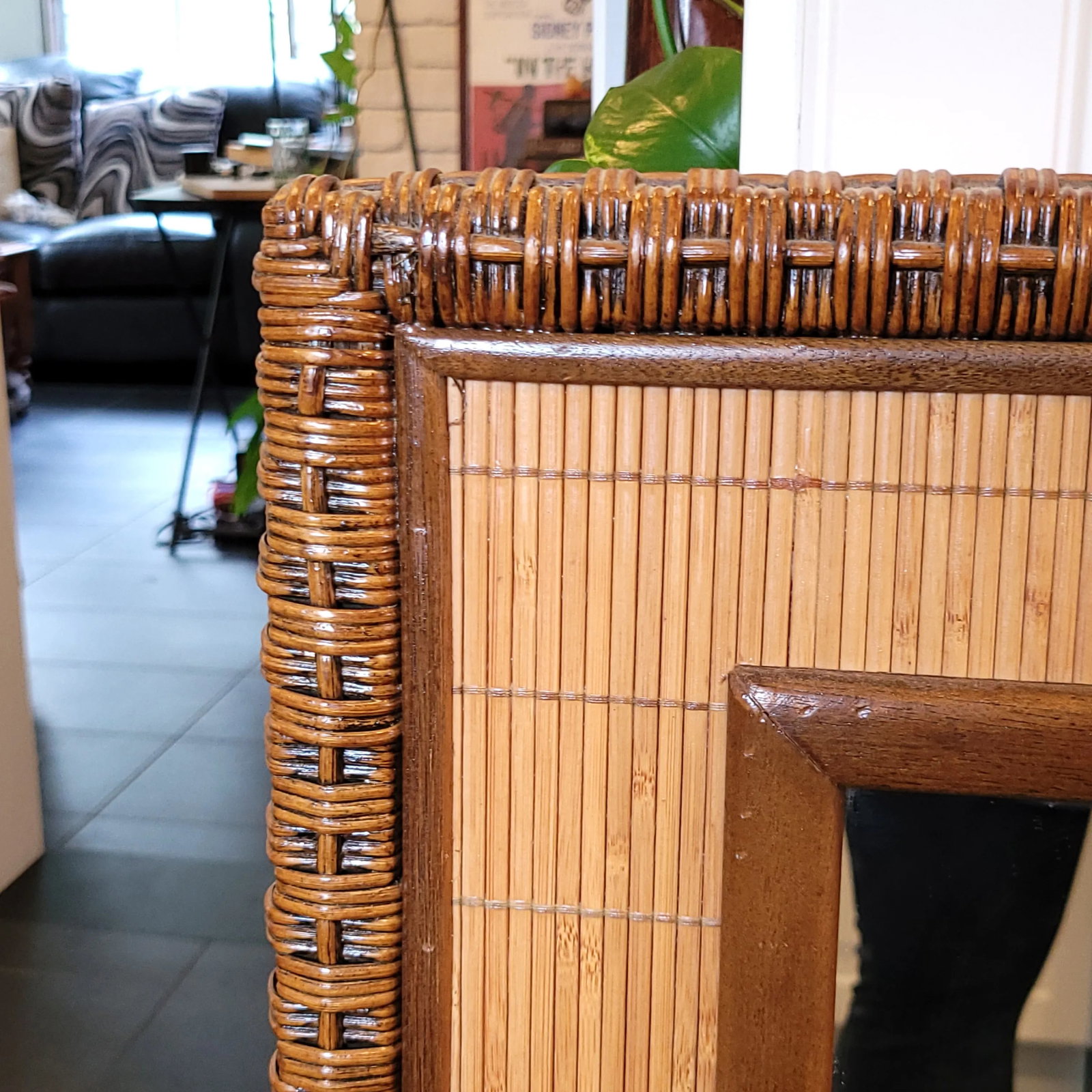 Mid-Century Bamboo Woven Frame Mirror - 8