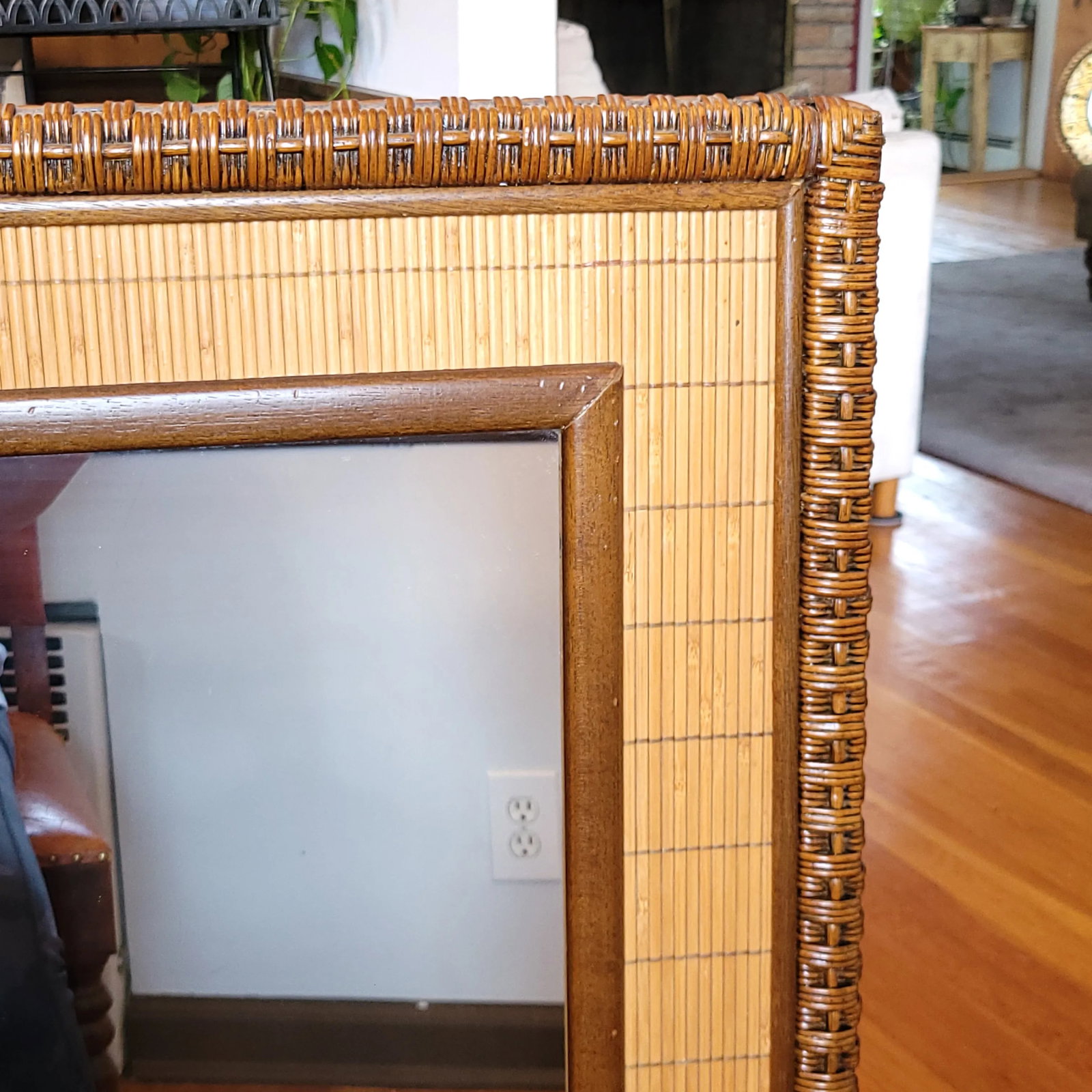 Mid-Century Bamboo Woven Frame Mirror - 9