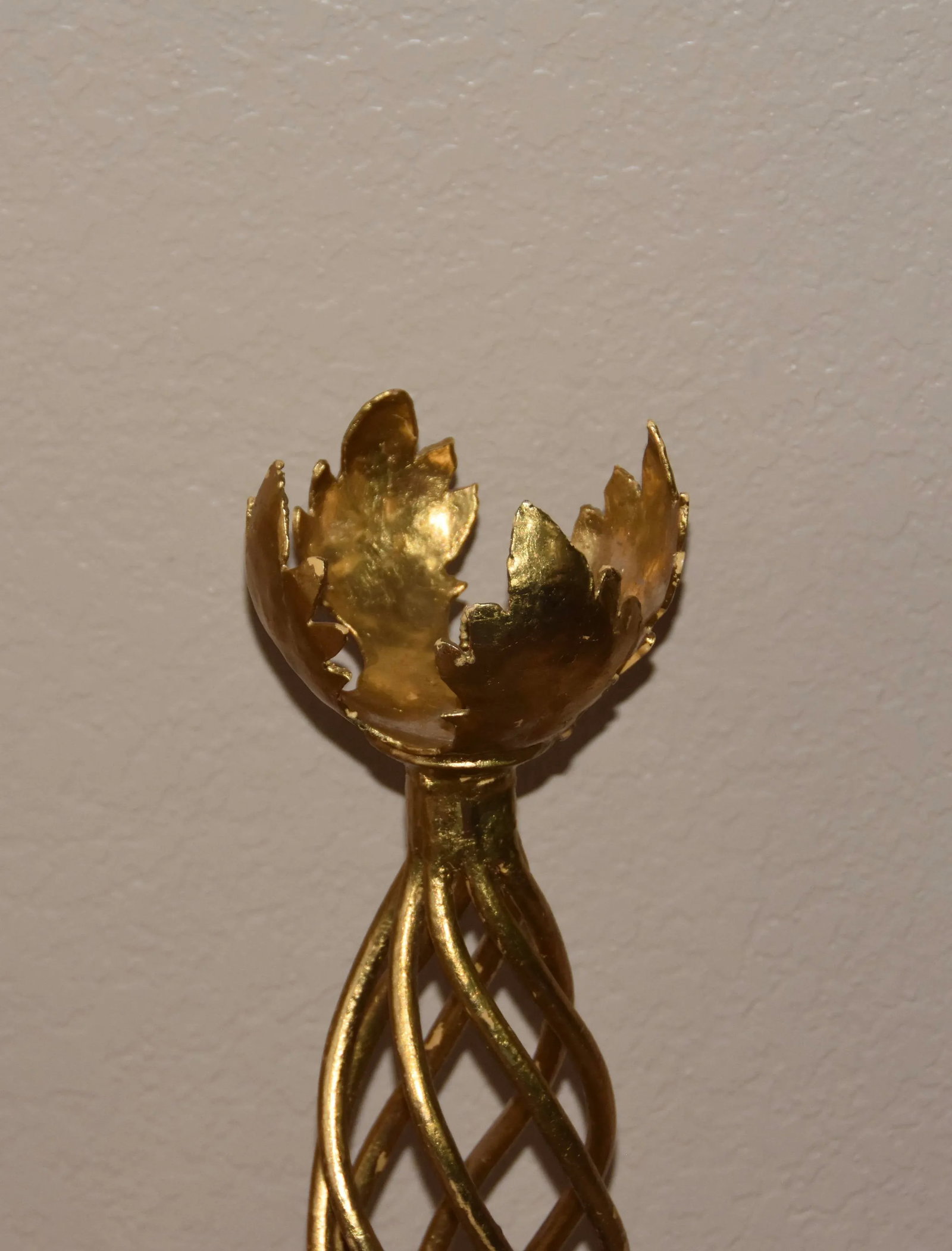 1900s Antique French Floor Standing Wrought Iron Gold Leaf Candleholder- a Pair - 3
