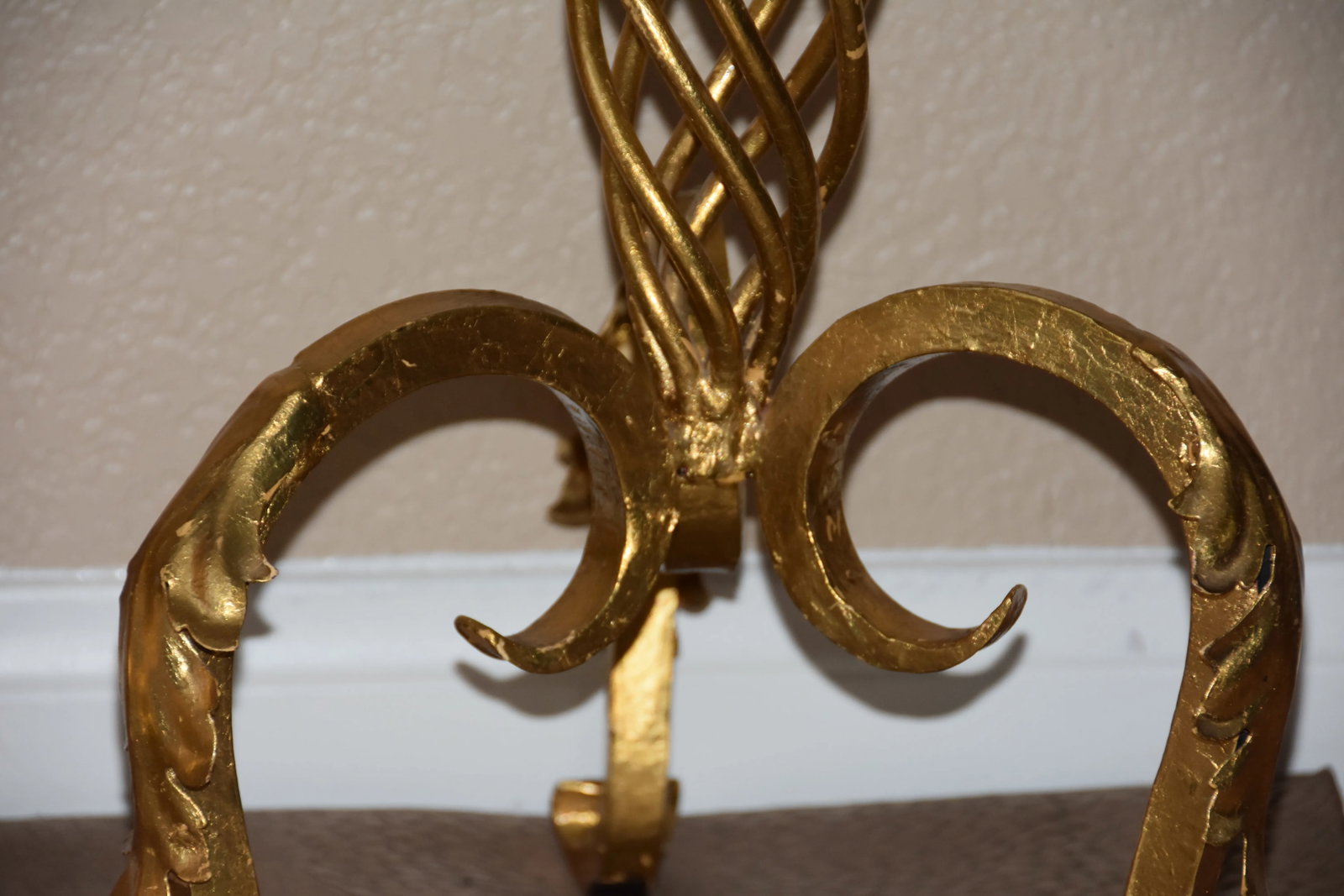 1900s Antique French Floor Standing Wrought Iron Gold Leaf Candleholder- a Pair - 5