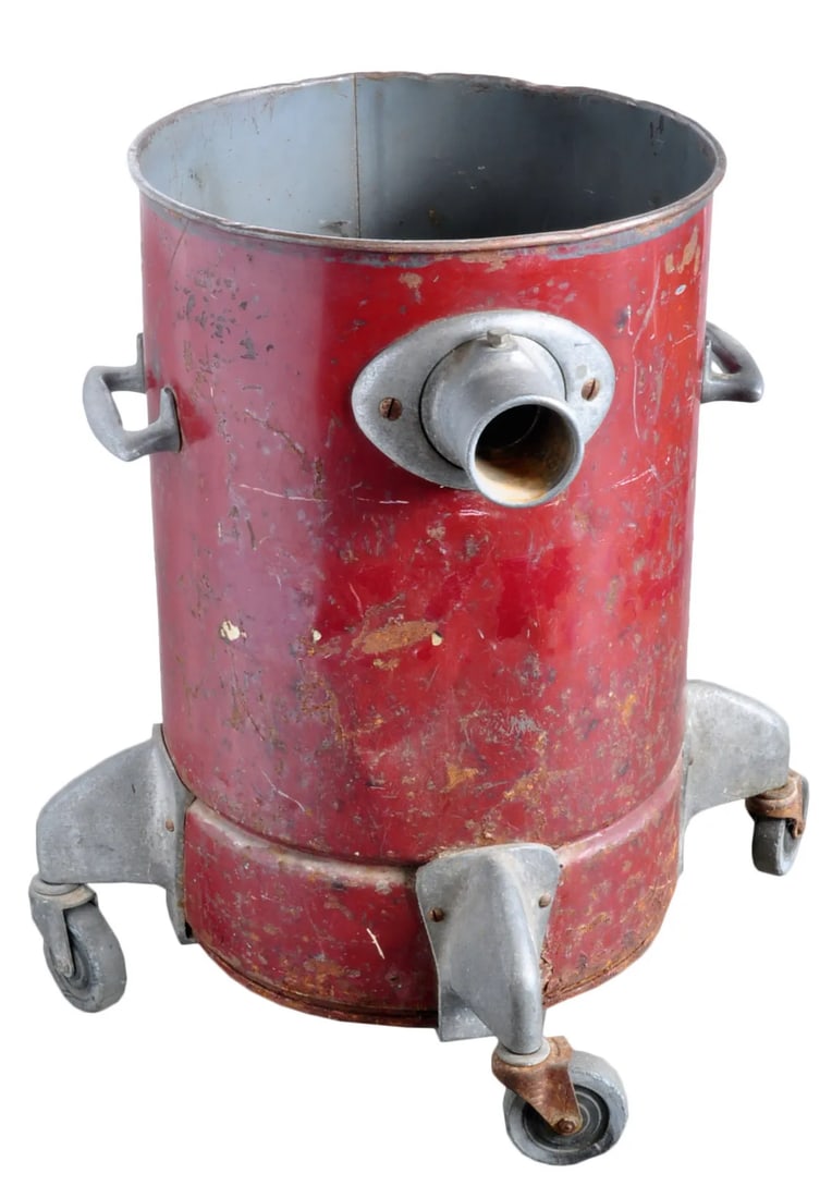 Vintage Red Steel Can on Casters - 2