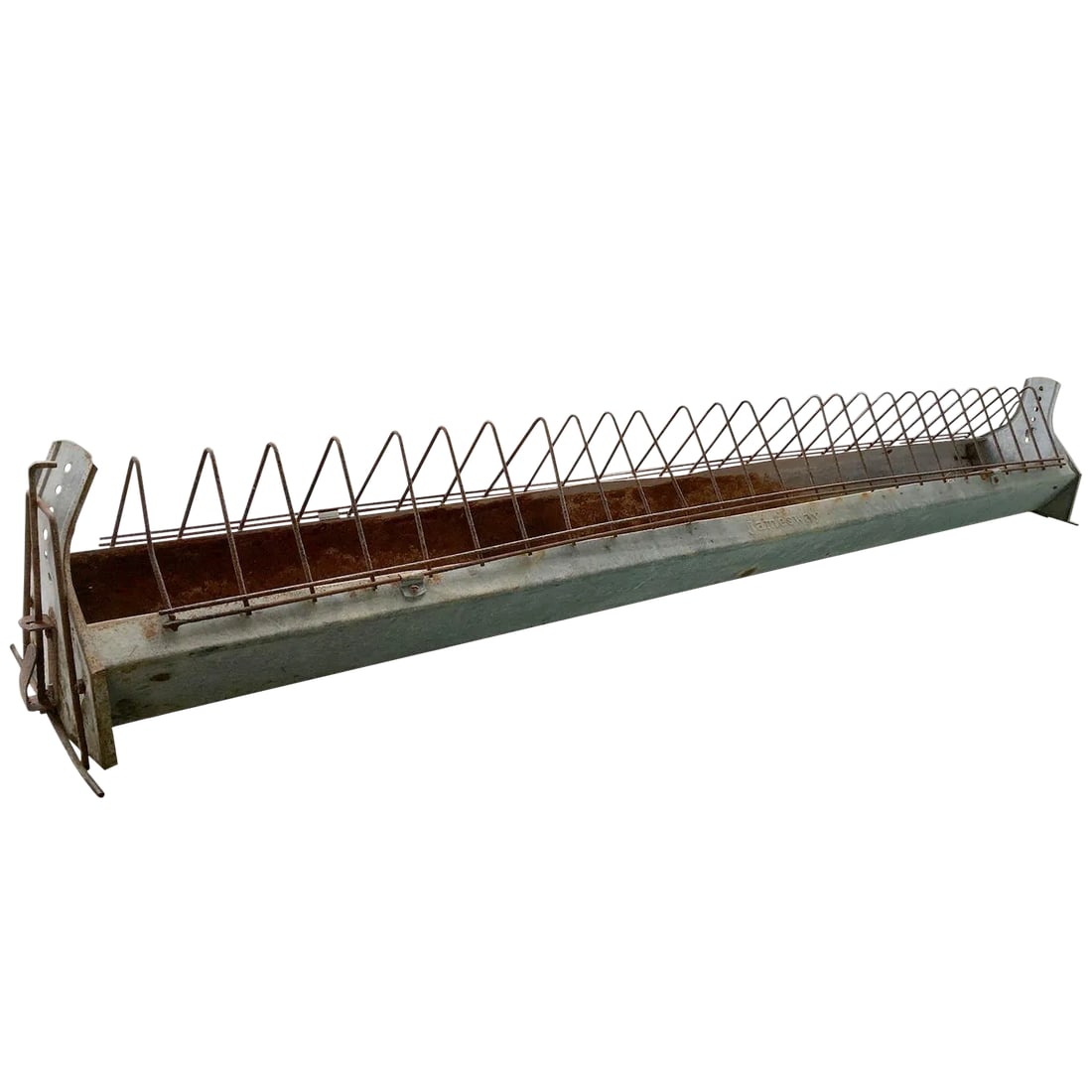 Vintage Jamesway Chicken Feeder: A Jamesway galvanized metal chicken feeder. Condition: Alterations: Original Condition Unaltered Imperfections: Some Imperfections Condition Notes: patina. rust. wear. Materials & Techniques:
