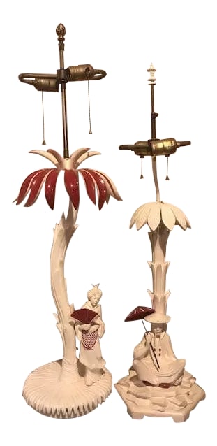 1960s Vintage Hollywood Regency Chinoiserie Style Lacquered Lamps - a Pair (1 of 13)