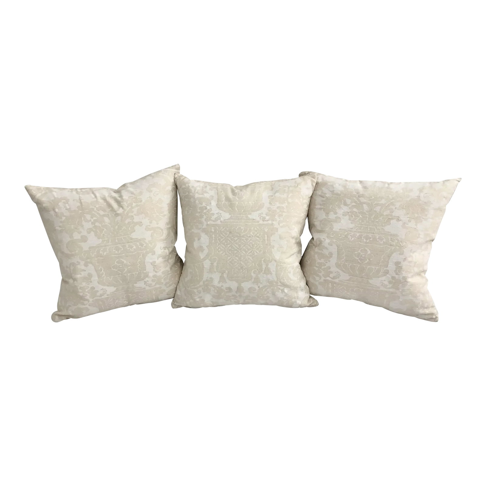 Fortuny White Eggshell Printed on Ivory Silk Texture Ground Campanille - Set of 3 Pillows (1 of 10)