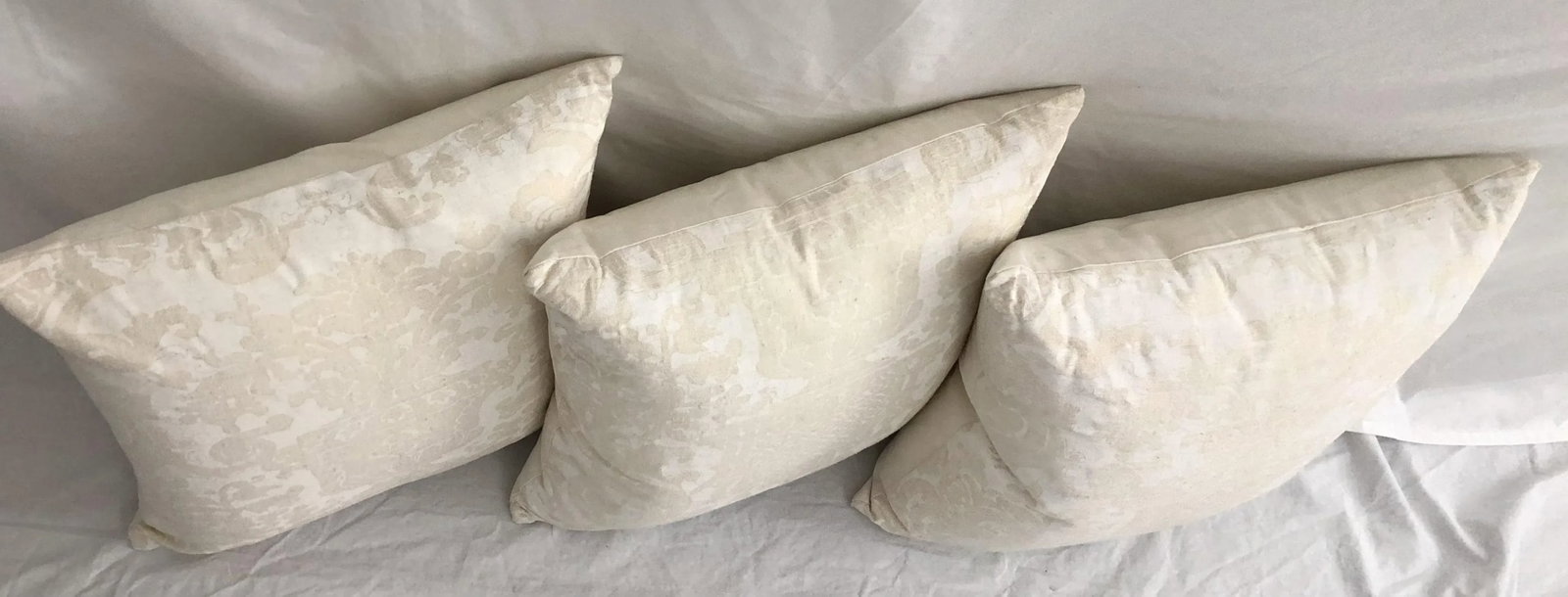 Fortuny White Eggshell Printed on Ivory Silk Texture Ground Campanille - Set of 3 Pillows - 8