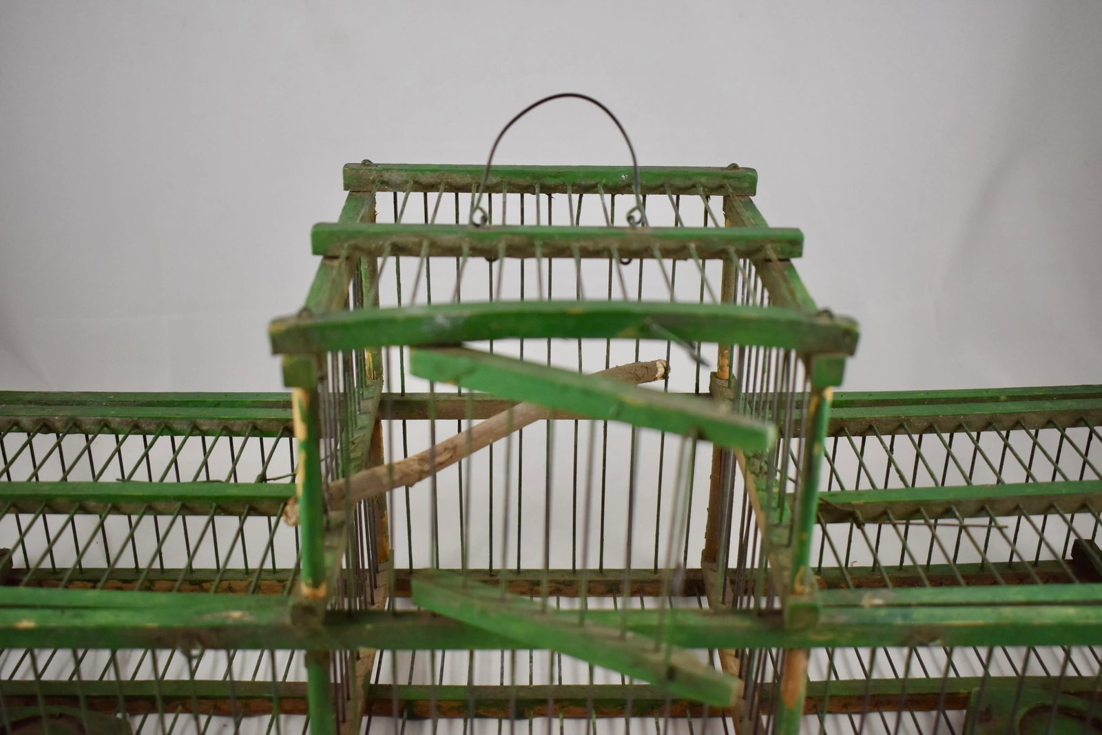 French Green Painted Rustic Handmade Double Finch Bird Cage - 10
