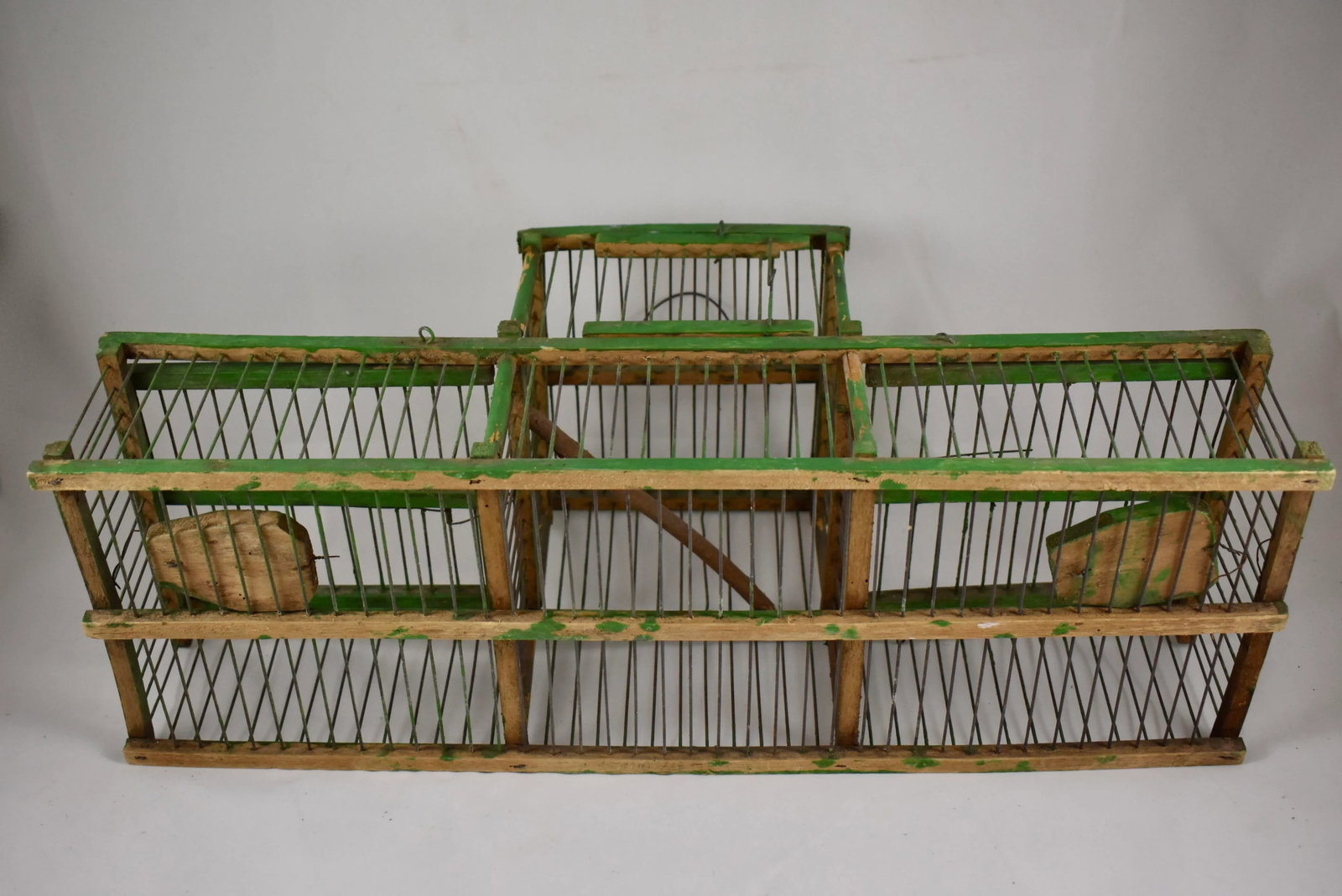 French Green Painted Rustic Handmade Double Finch Bird Cage - 12